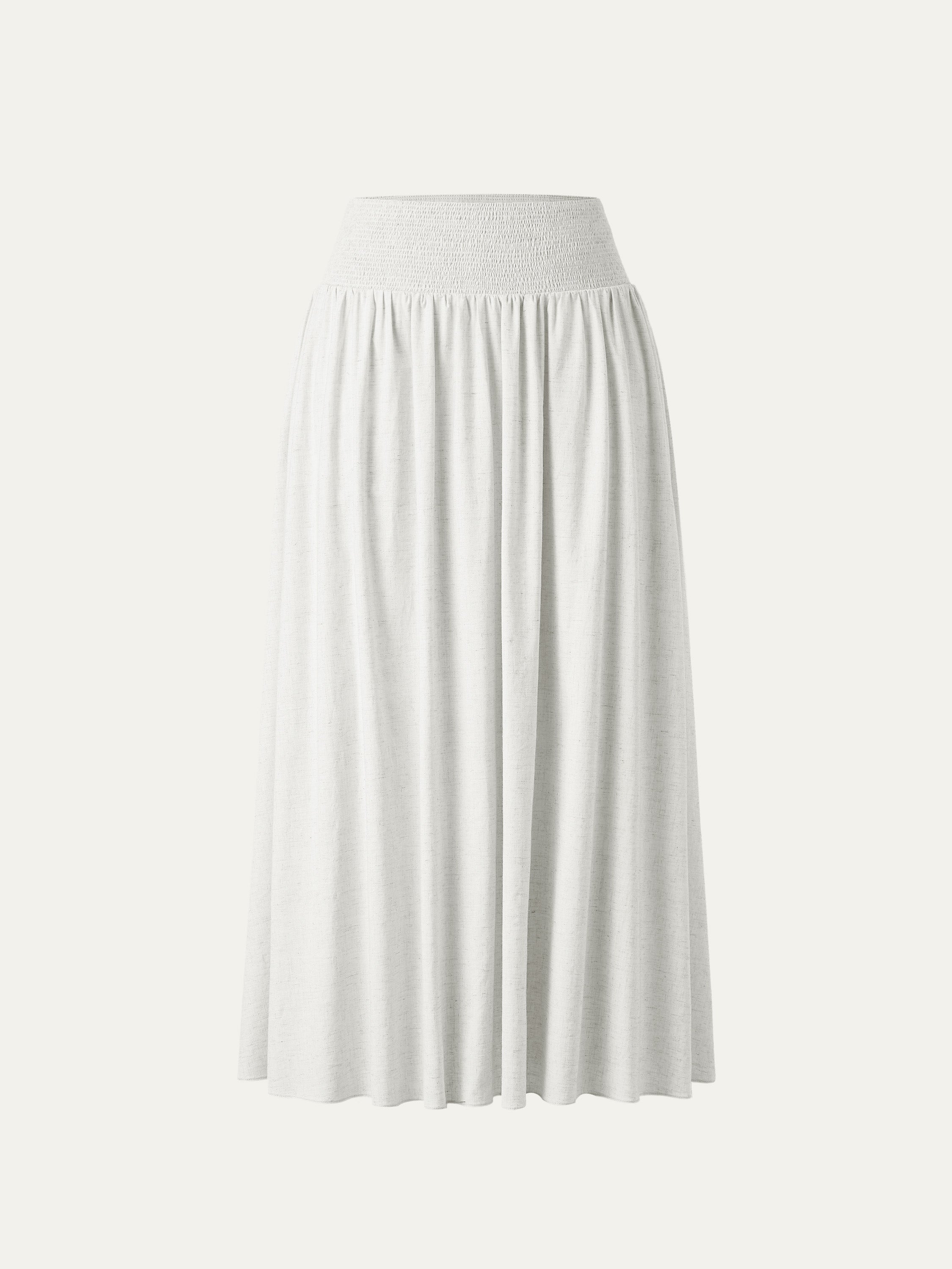 OGLmove European Linen Smocked Waist Skirt With Pockets