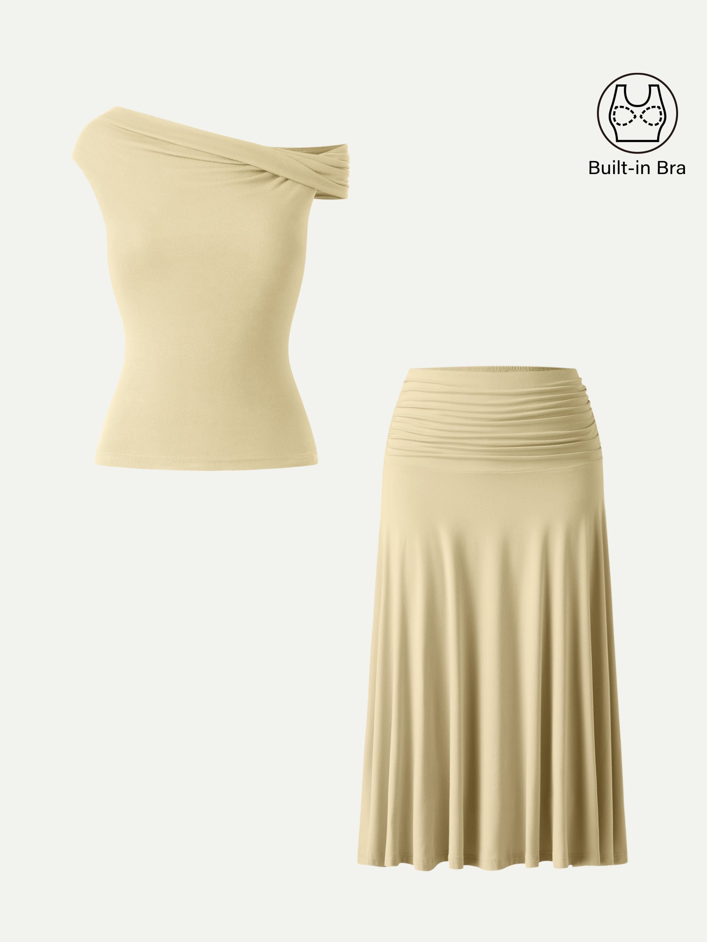 OGLmove Multi-wear Bra Top & Side Ruched Midi Skirt Set