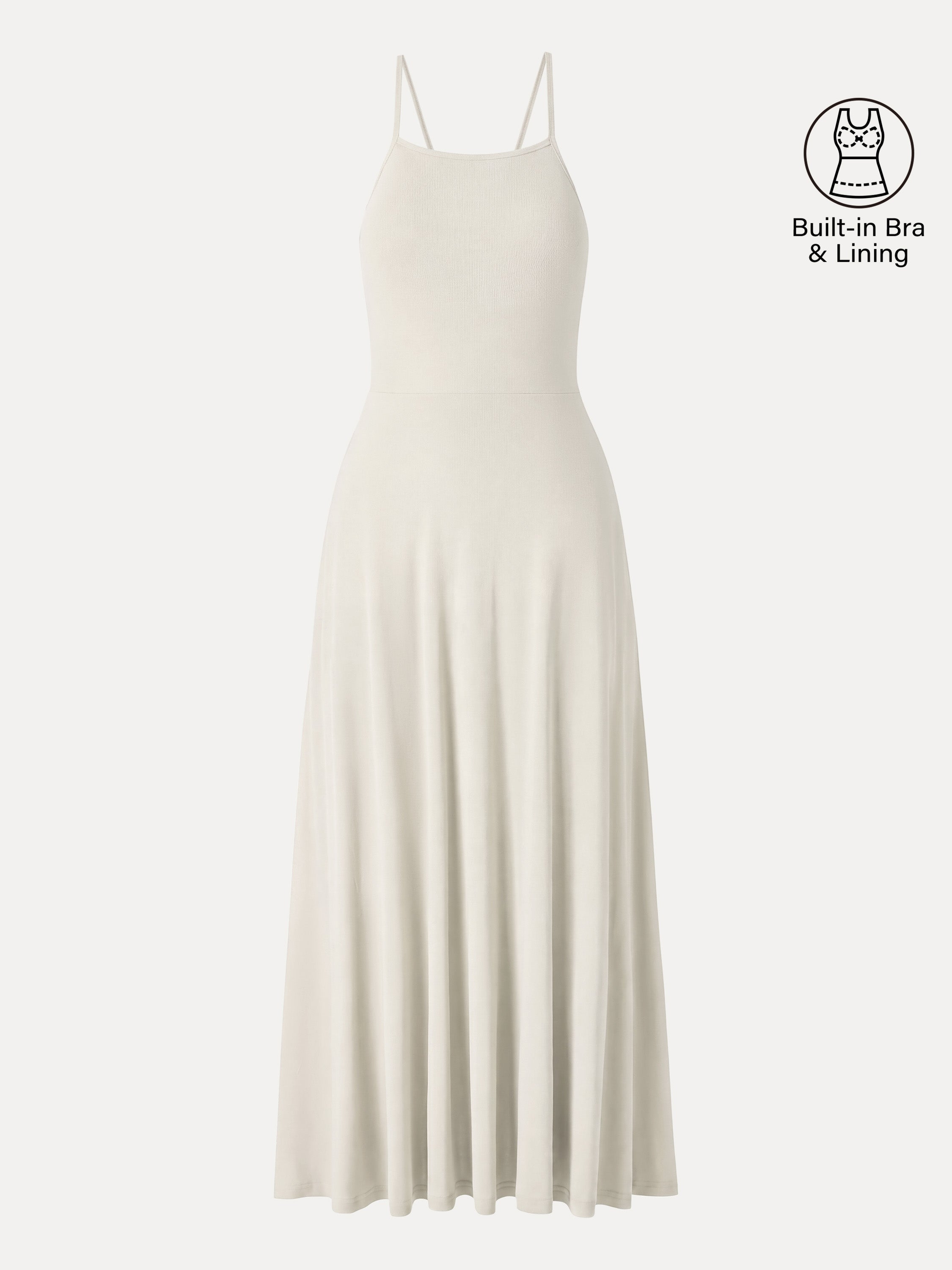 OGLmove Soft Linen Knit Spaghetti Midi Bra Dress