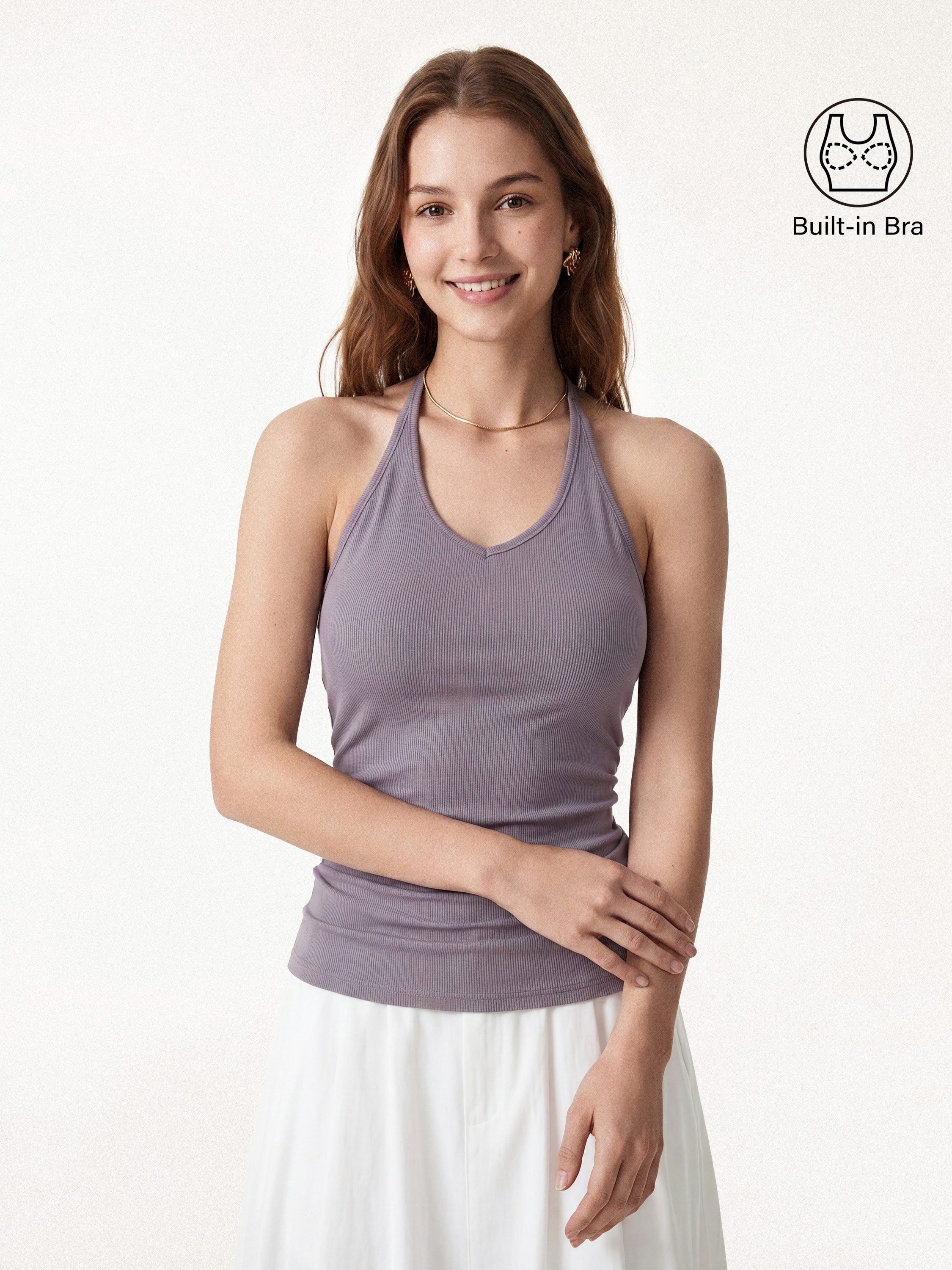 OGLmove Modal Halter Neck Open Back Ruched Bra Top