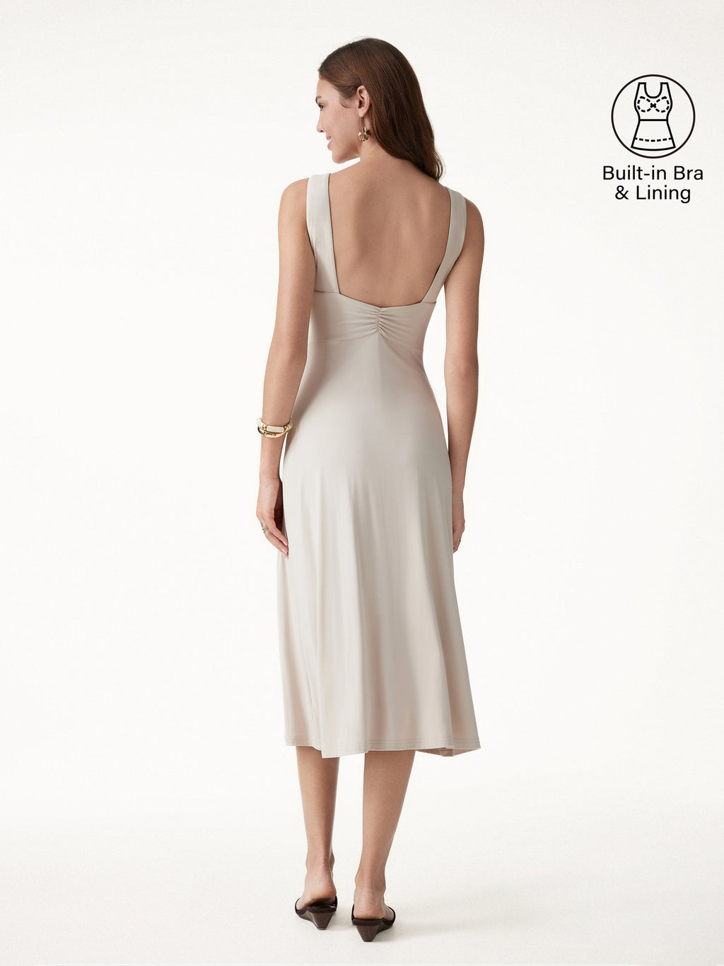 OGLmove Boatneck Open-Back Flowy Midi Bra Dress