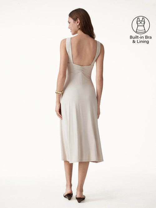 OGLmove Boatneck Open-Back Flowy Midi Bra Dress