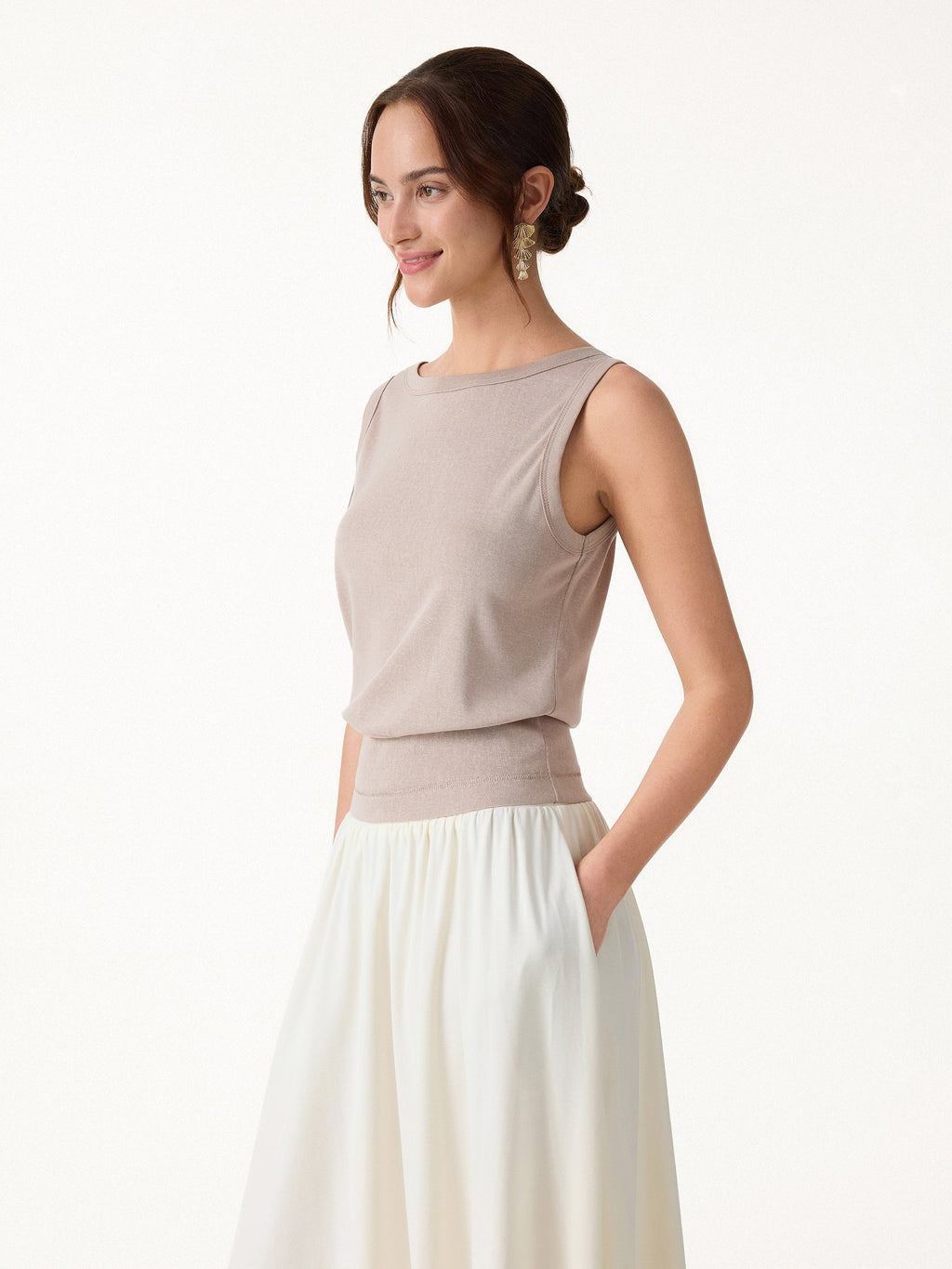 OGLmove Cotton-Linen Blend Reversible Boatneck Low Back Top