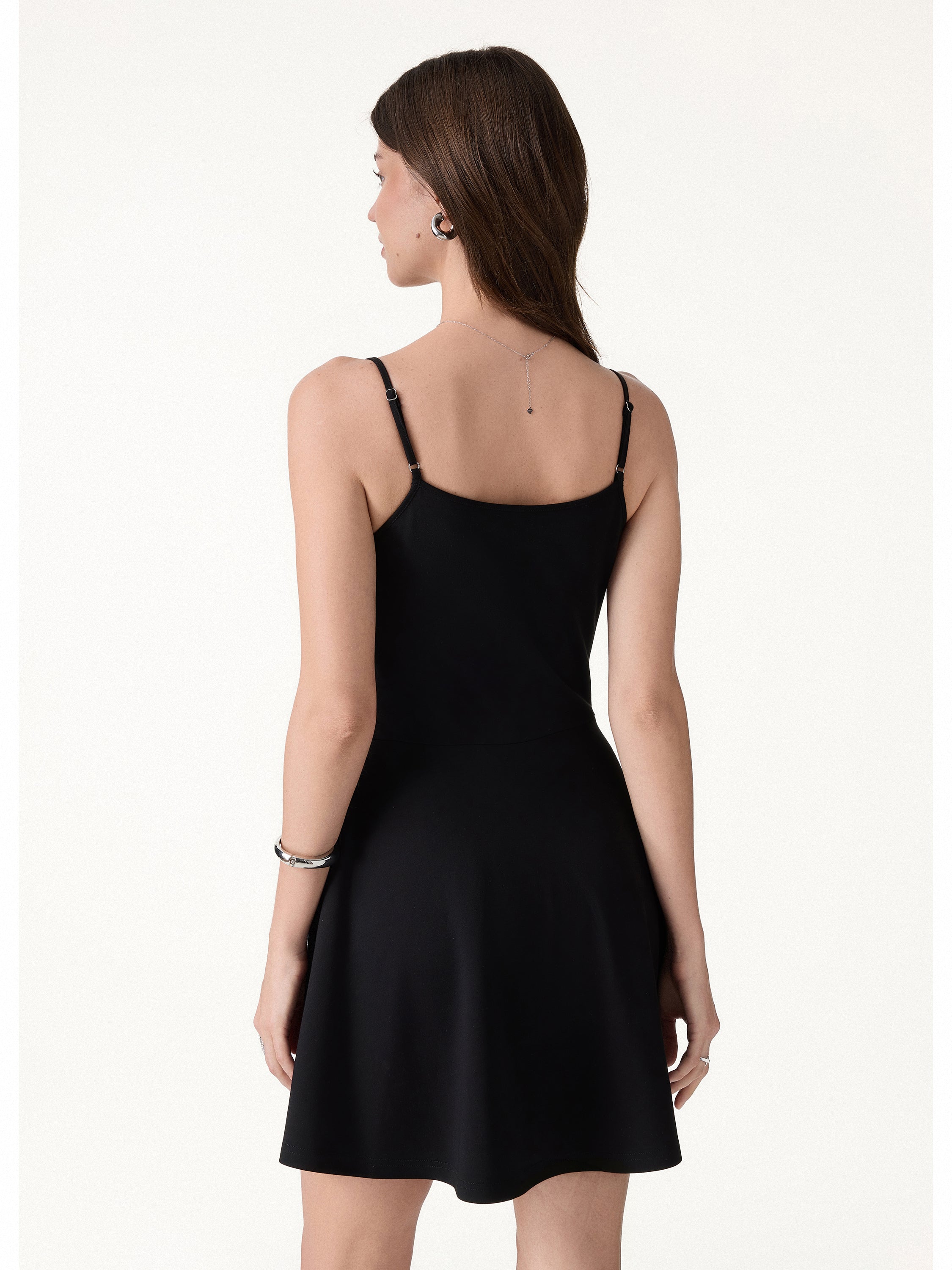 OGLmove Women's Stretch Ponte Square Neck Mini A-Line Bra Dress with Pockets
