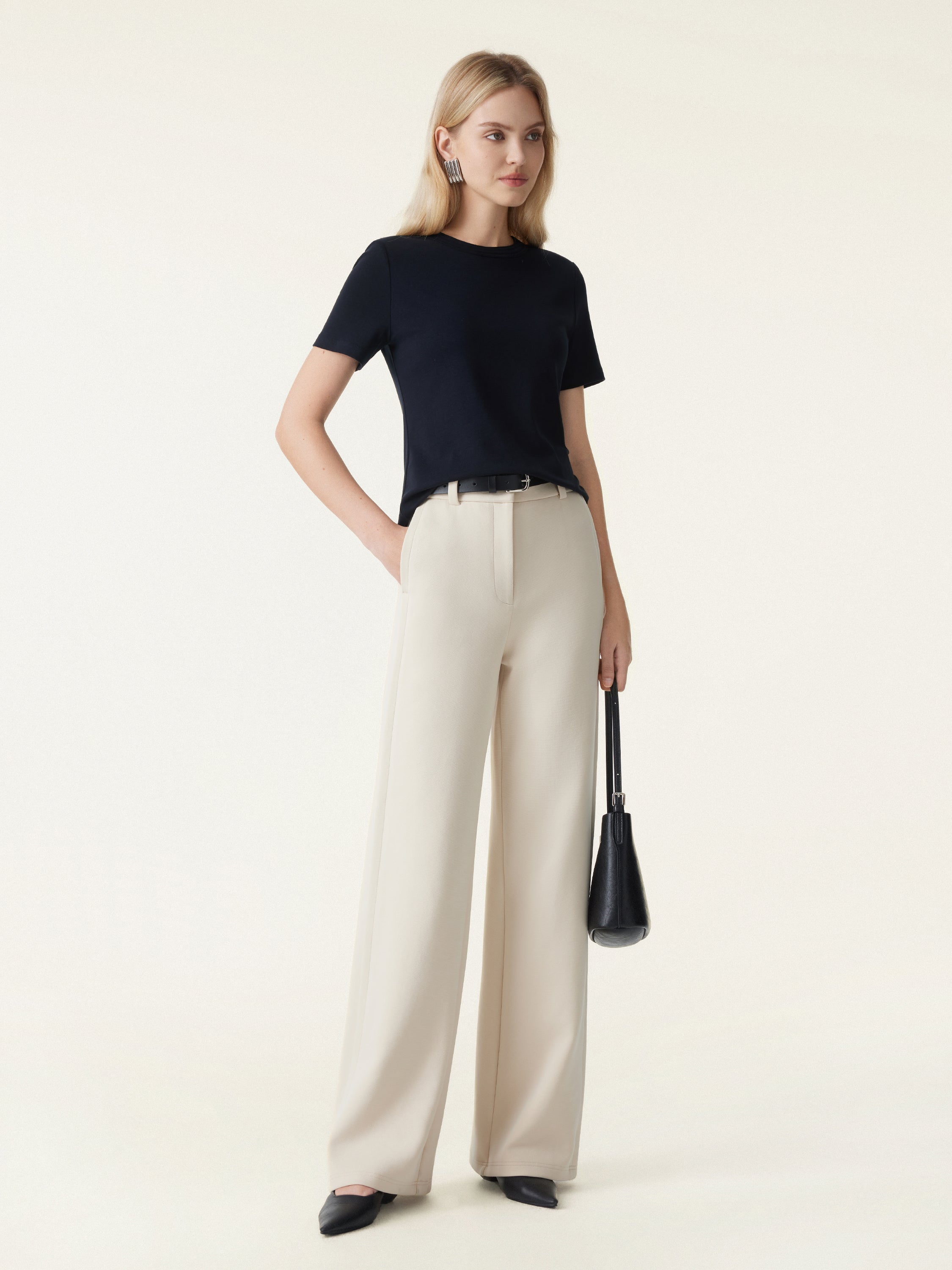 OGLmove Stretchy Mid Rise Fly-Front Wide Leg Trouser