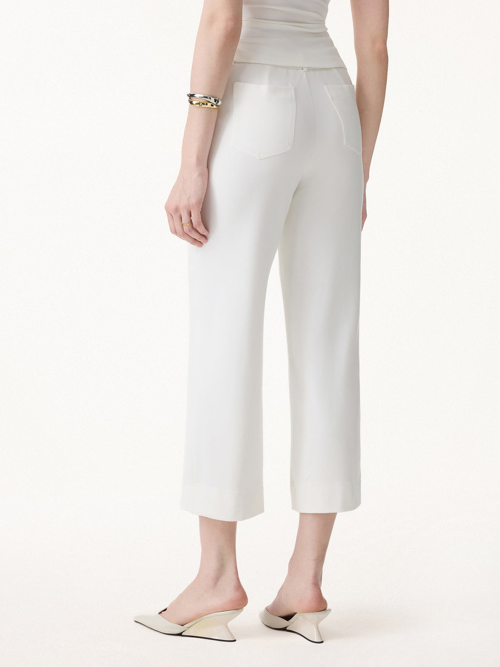 OGLmove Not-See-Thru Mid Rise Cropped Wide Leg Pants with Pockets
