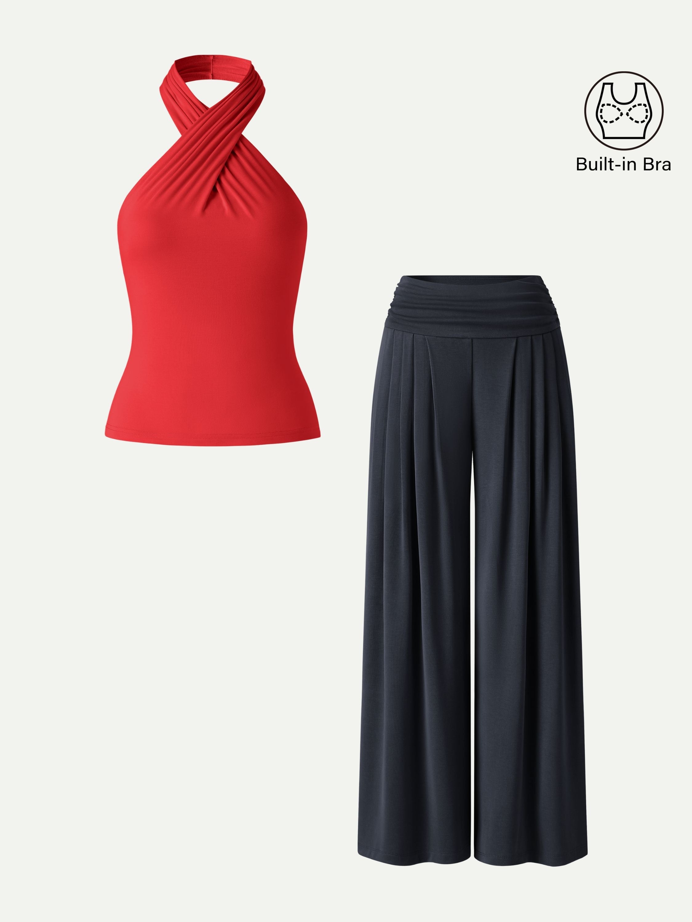 OGLmove Criss Cross Bra Top and Tucked Palazzo Pants Set