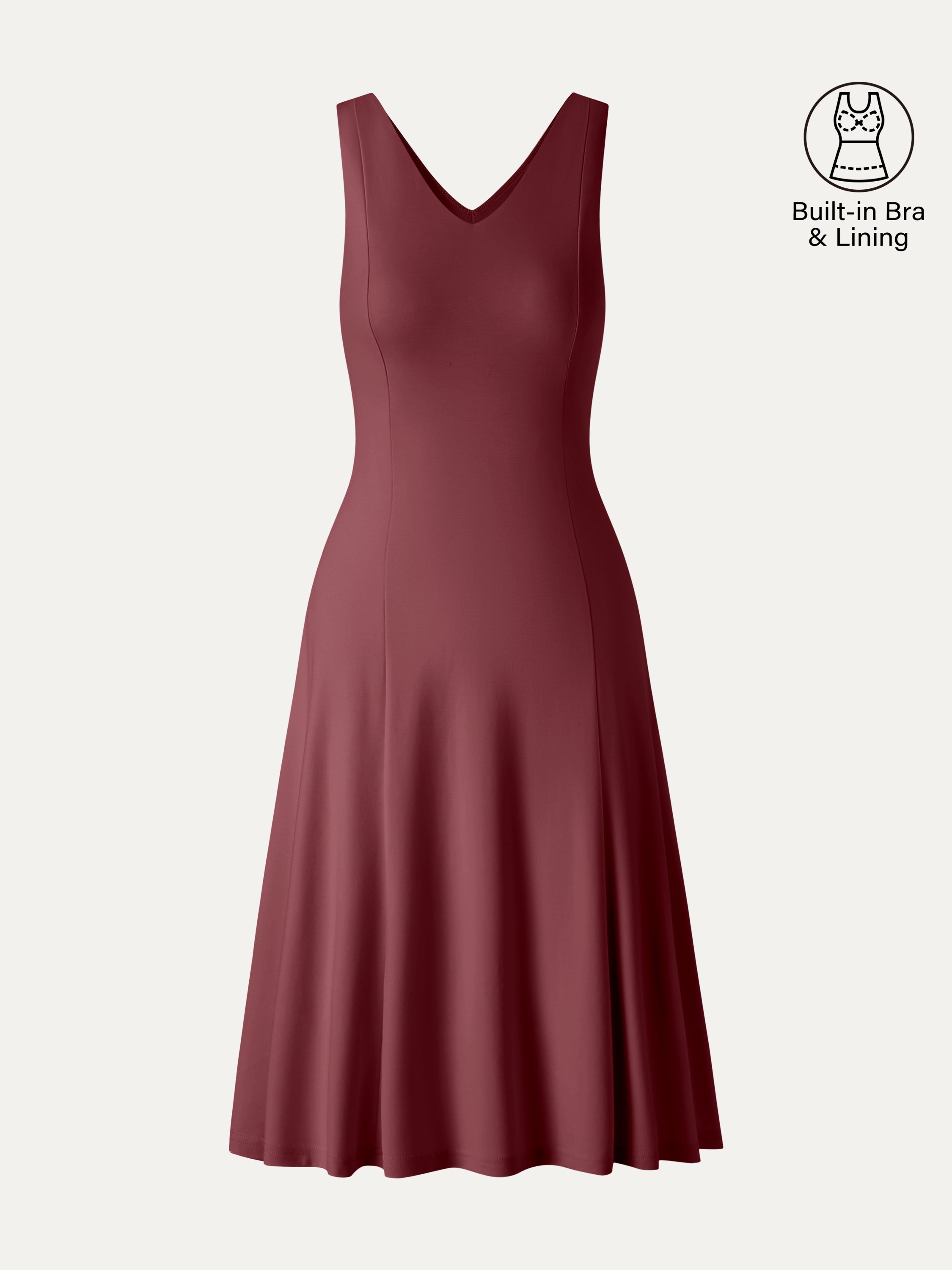 OGLmove Stretch Ponte V-Neck A-Line Midi Bra Dress