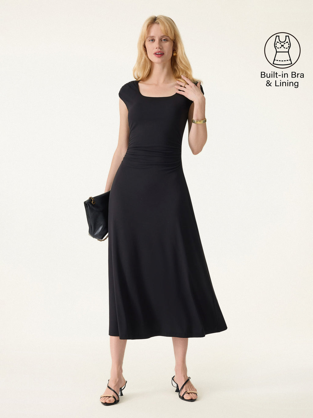 OGLmove Women's Cooling Square Neck Ruched Midi Bra Dress