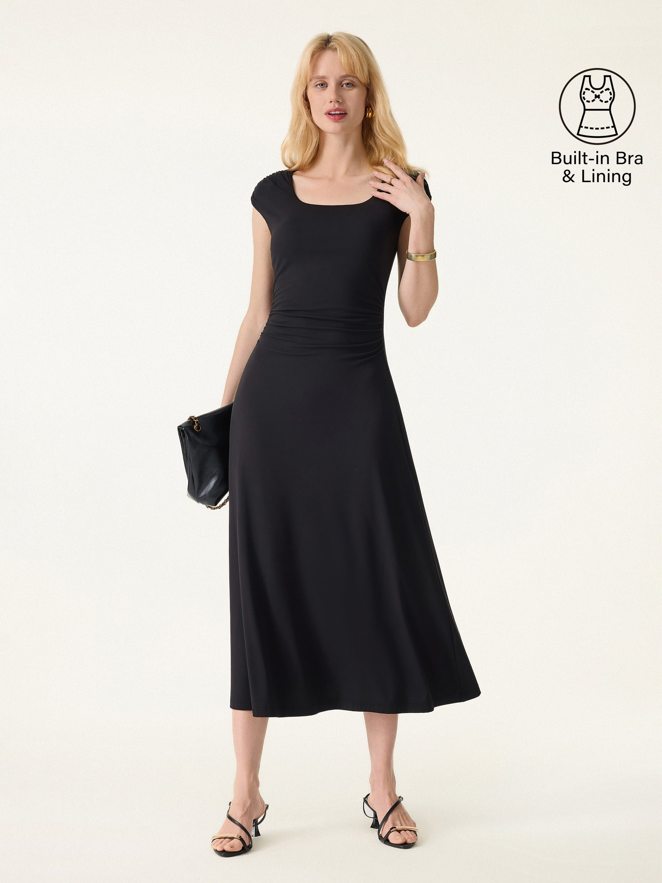 OGLmove Women's Cooling Square Neck Ruched Midi Bra Dress