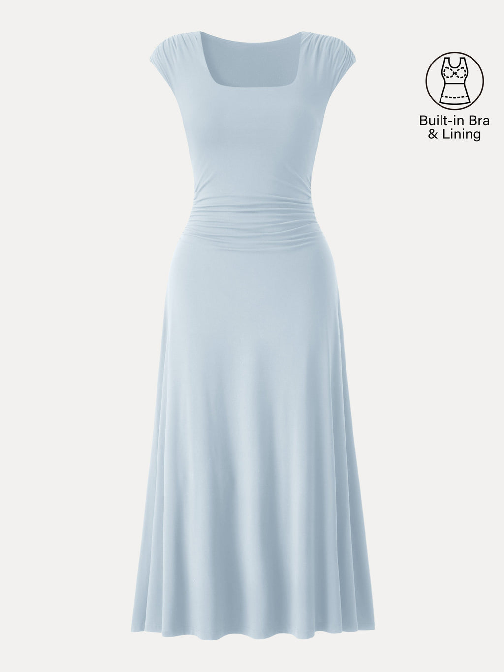 OGLmove Women's Cooling Square Neck Ruched Midi Bra Dress