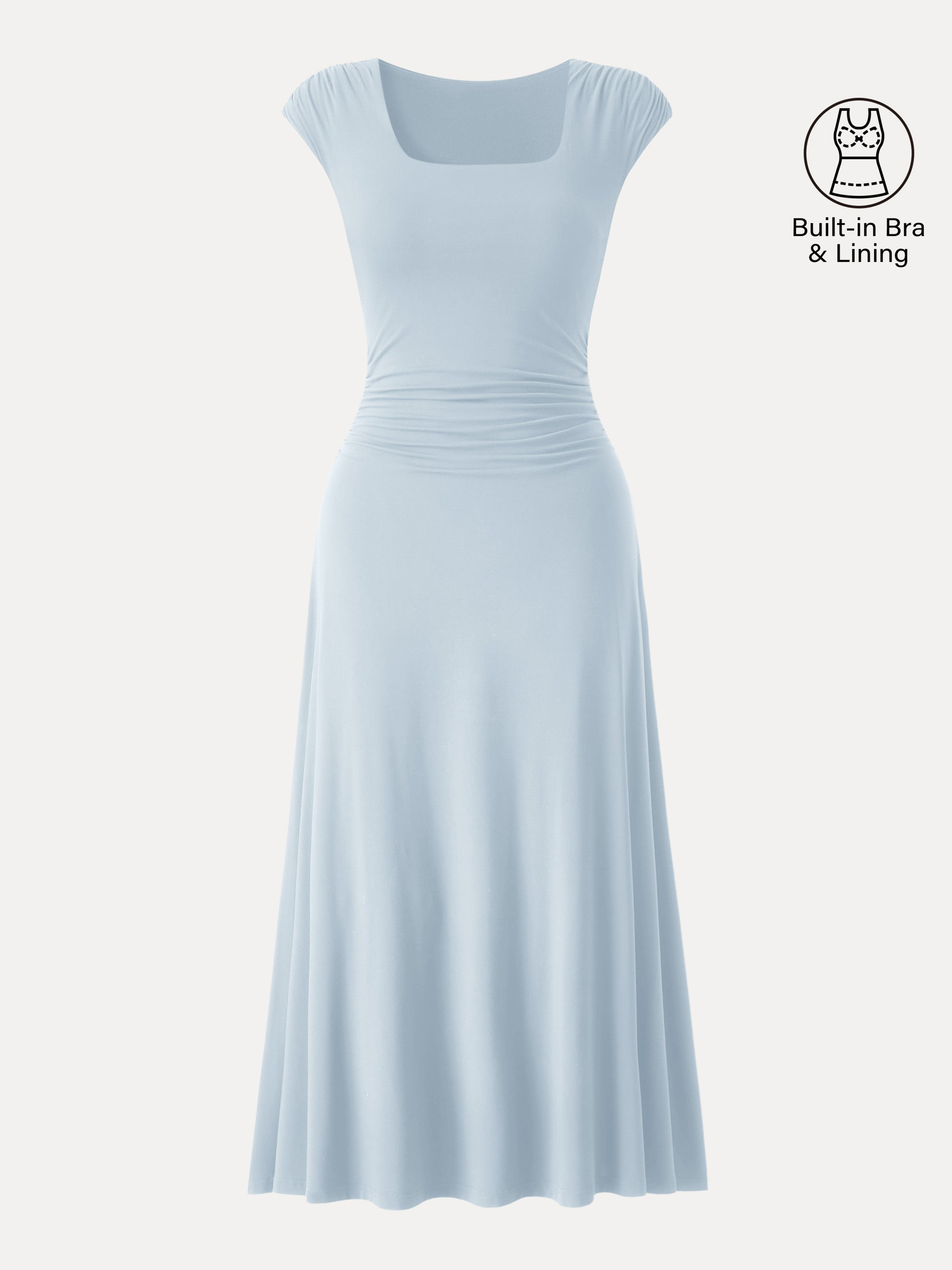 OGLmove Women's Cooling Square Neck Ruched Midi Bra Dress