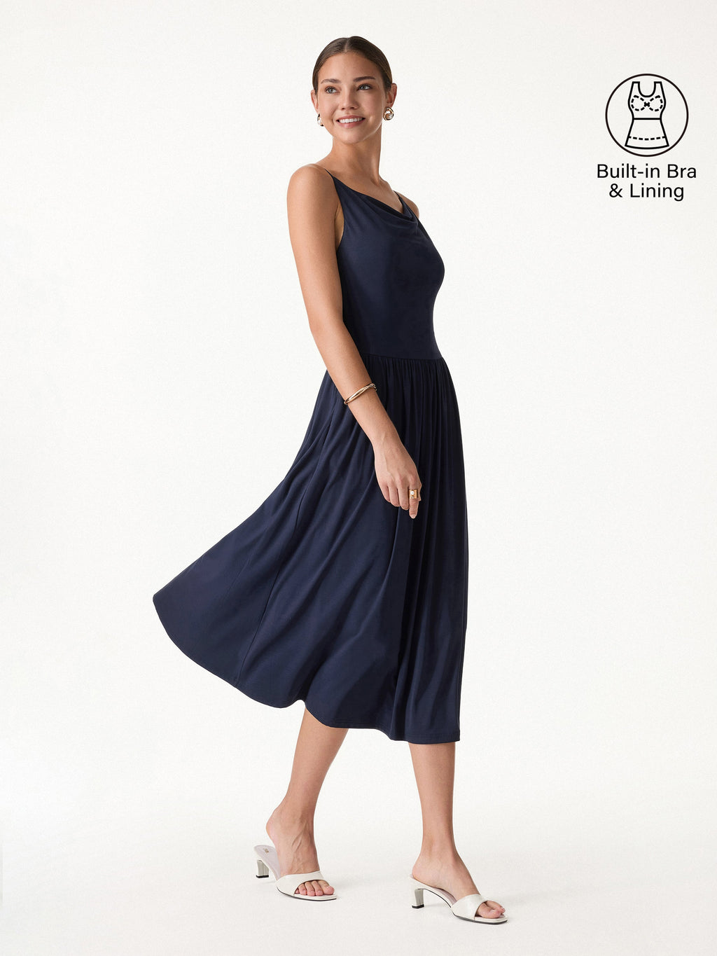 OGLmove Cowl Neck Open-Back Midi Bra Dress