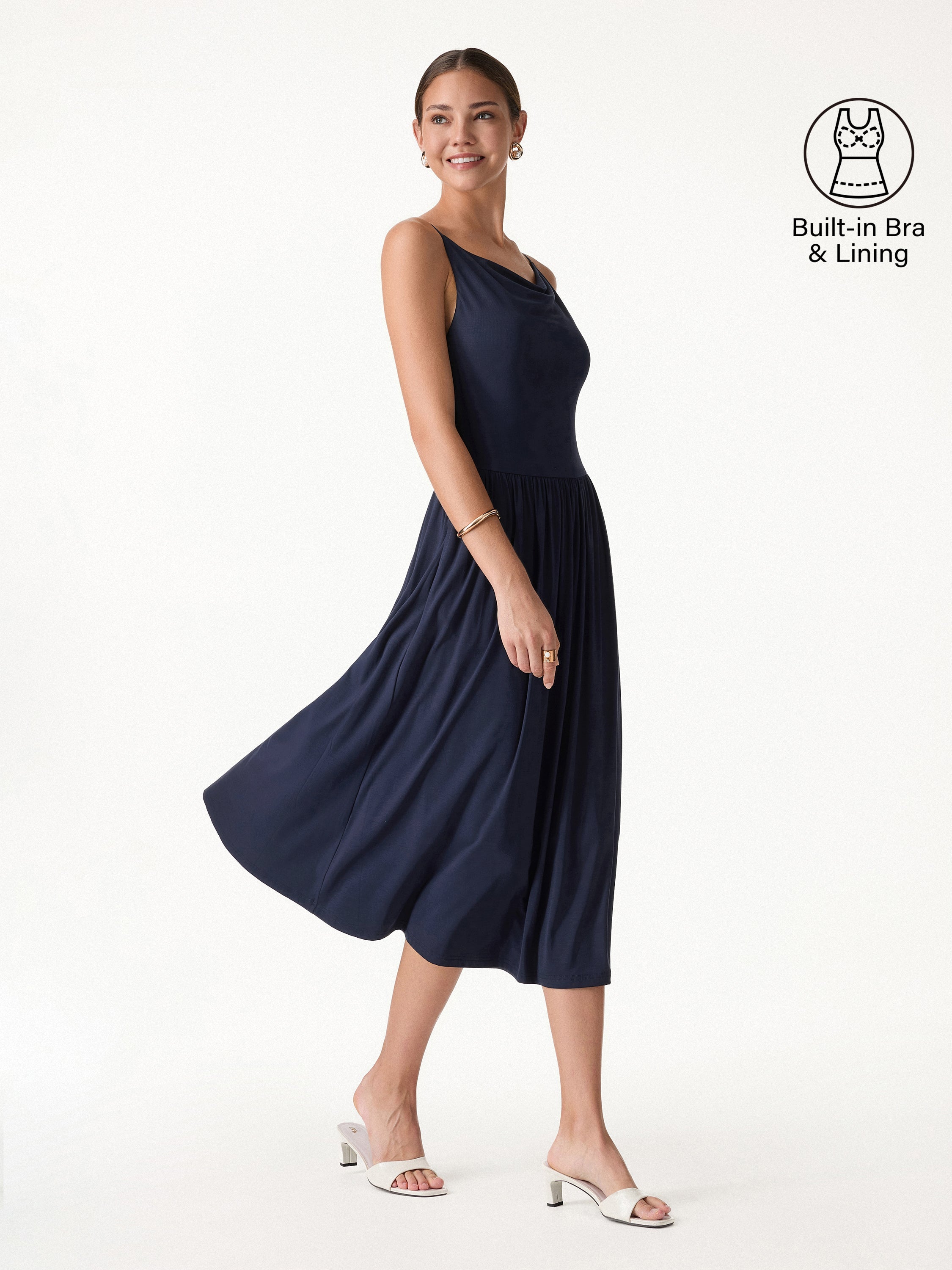 OGLmove Cowl Neck Open-Back Midi Bra Dress