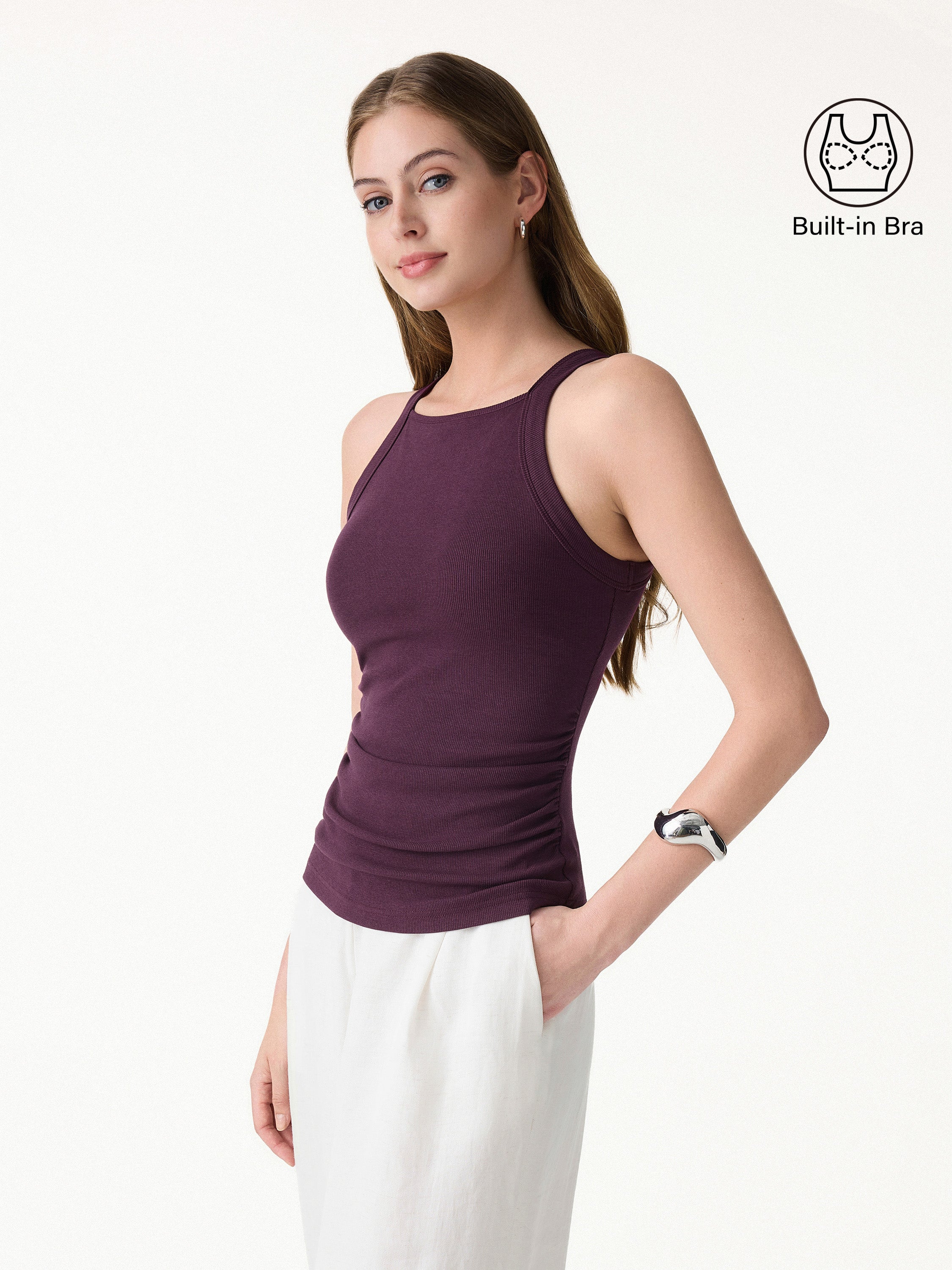 OGLmove Square Neck Ruched Rib Bra Tank