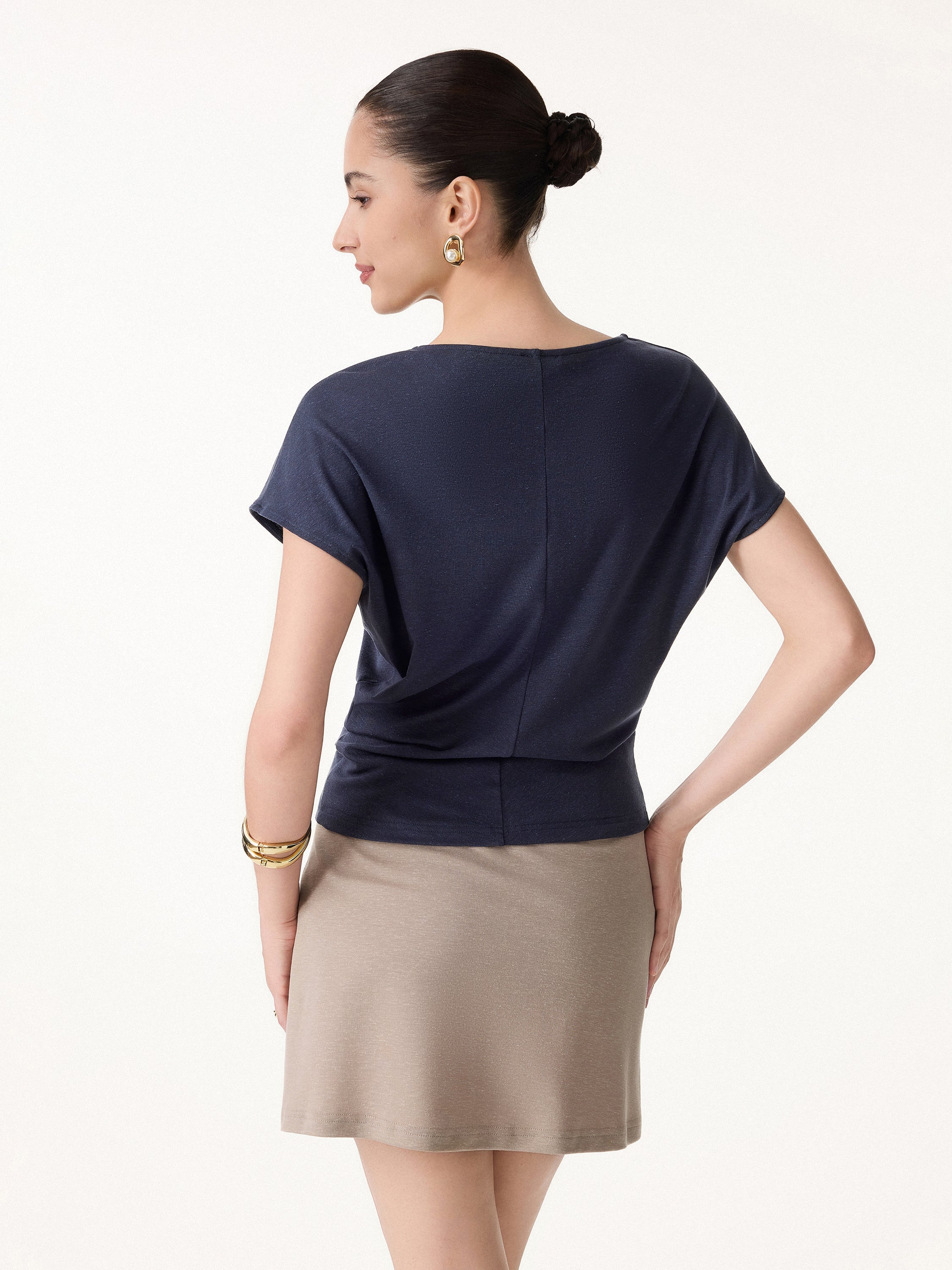 OGLmove Round Neck Top & A-Line Maxi Skirt Set with Pockets