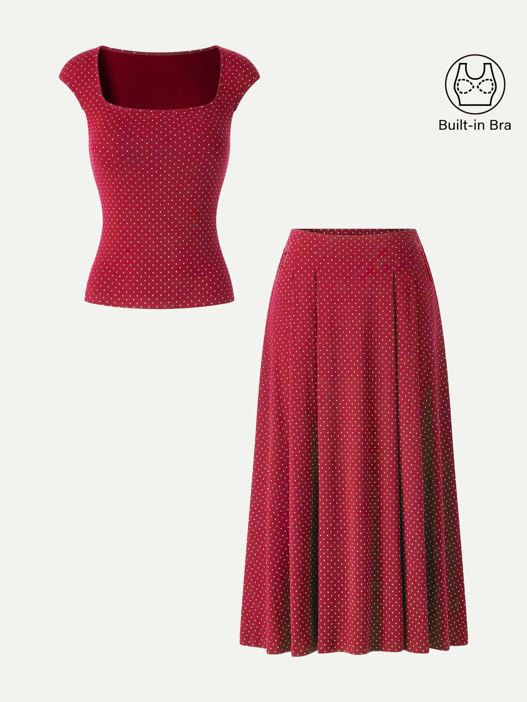 OGLmove Square Neck Bra Top and Midi Skirt Set with Pockets