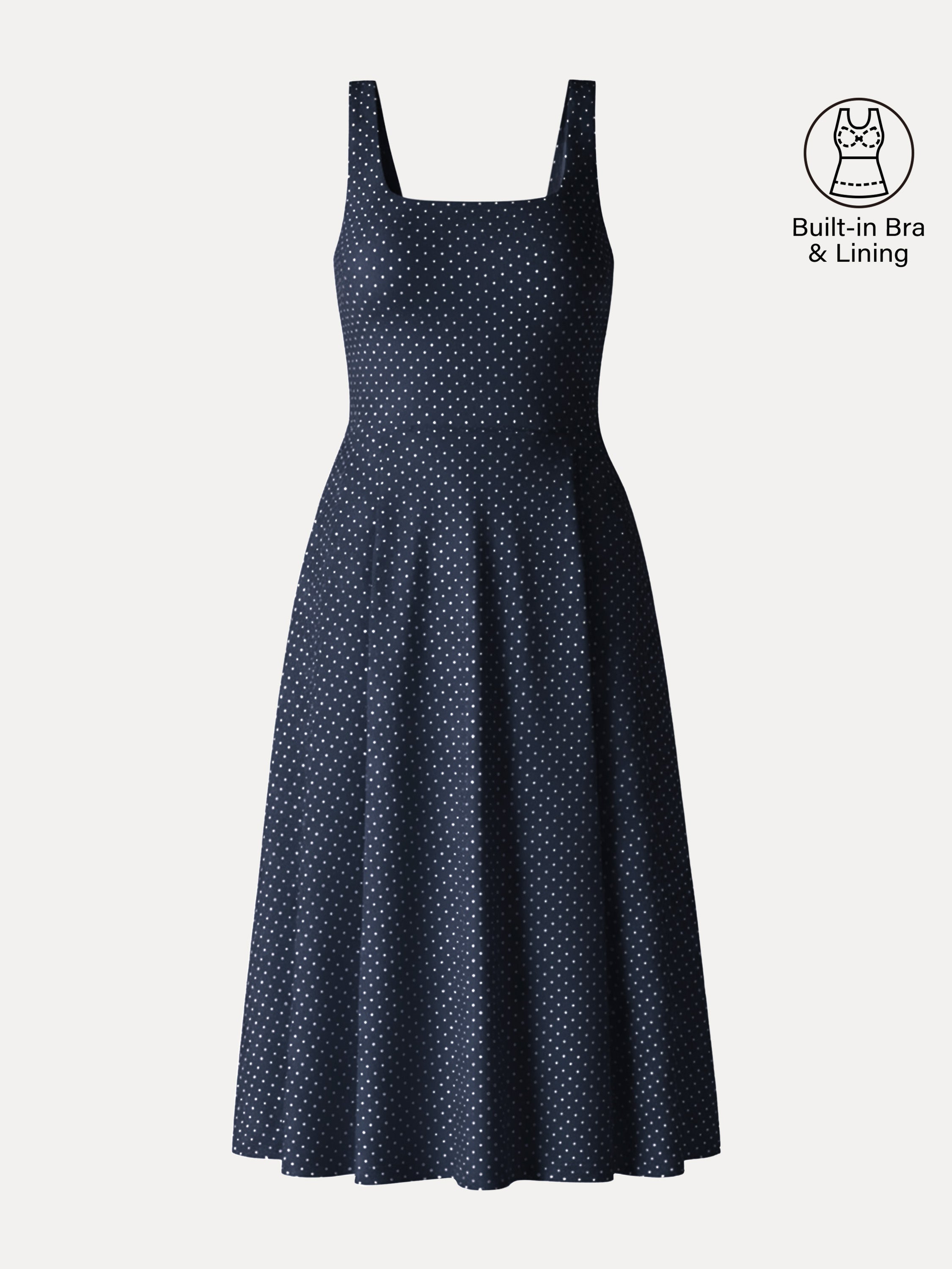OGLmove Women's Stretch Cotton Square Neck Midi Bra Dress with Pockets