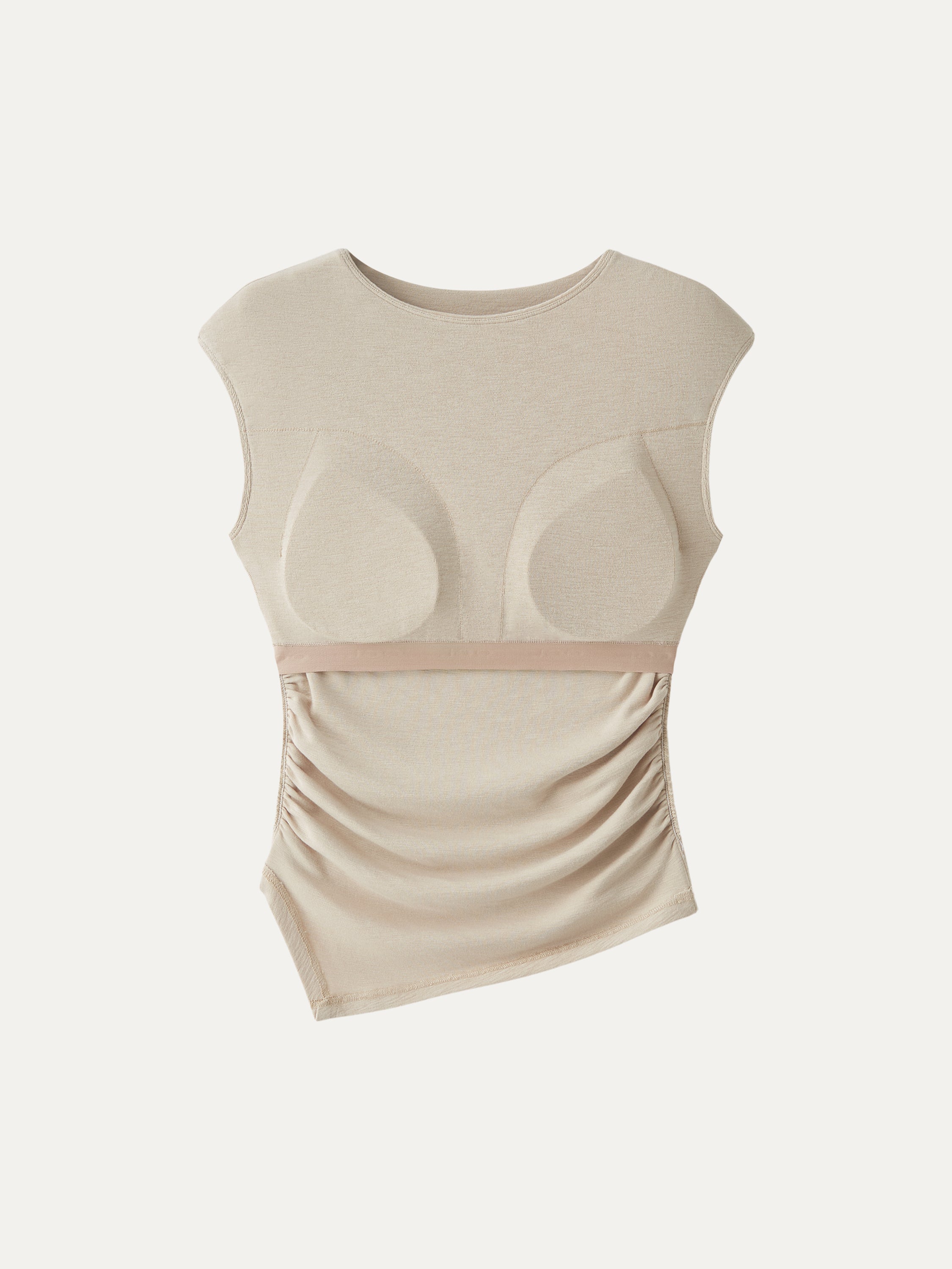 OGLmove Women's Matte Smooth Cap Sleeve Ruched Asymmetrical Bra Top