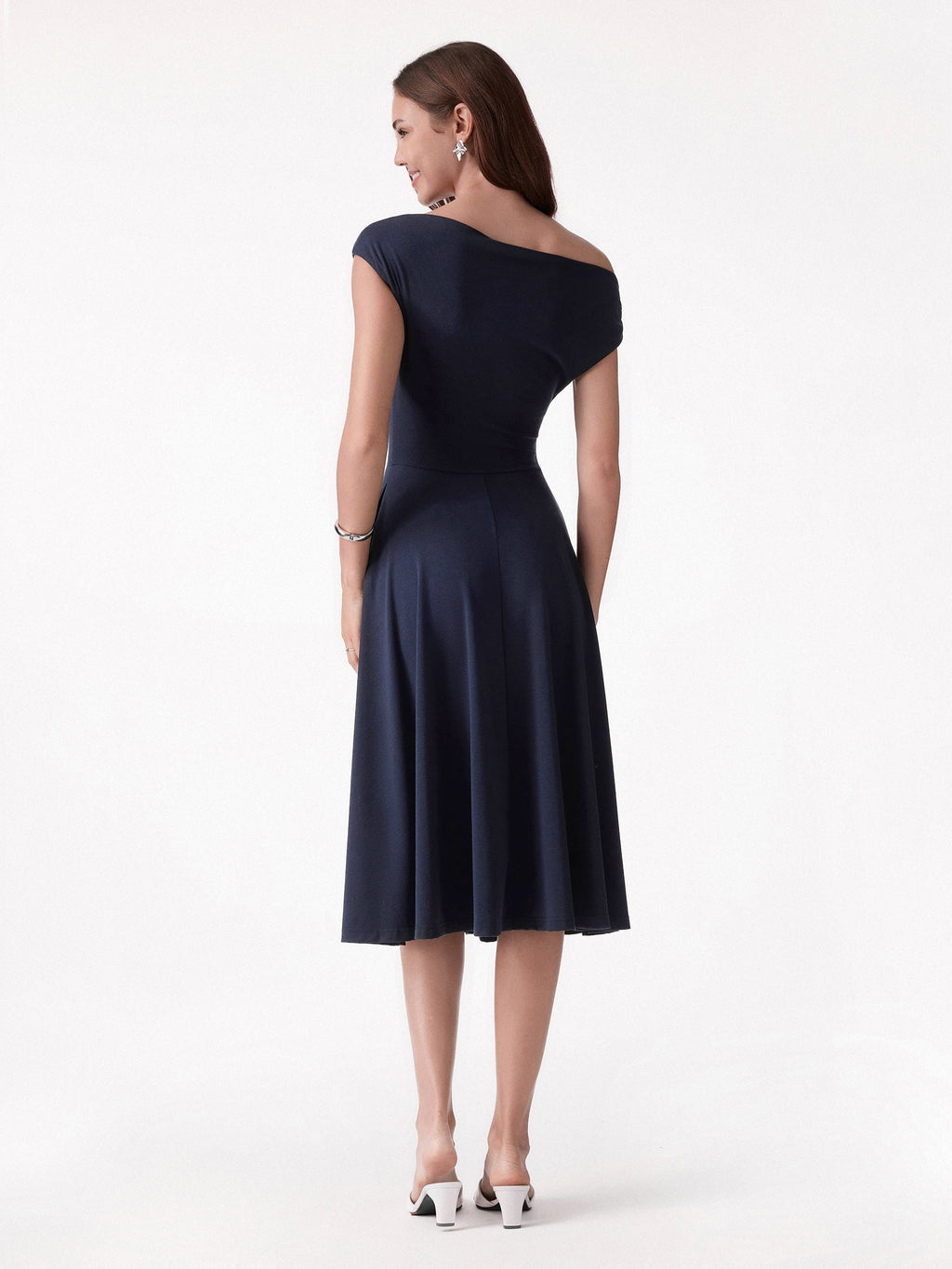OGLmove Asymmetrical Shoulder Tucked Midi Bra Dress with Pockets