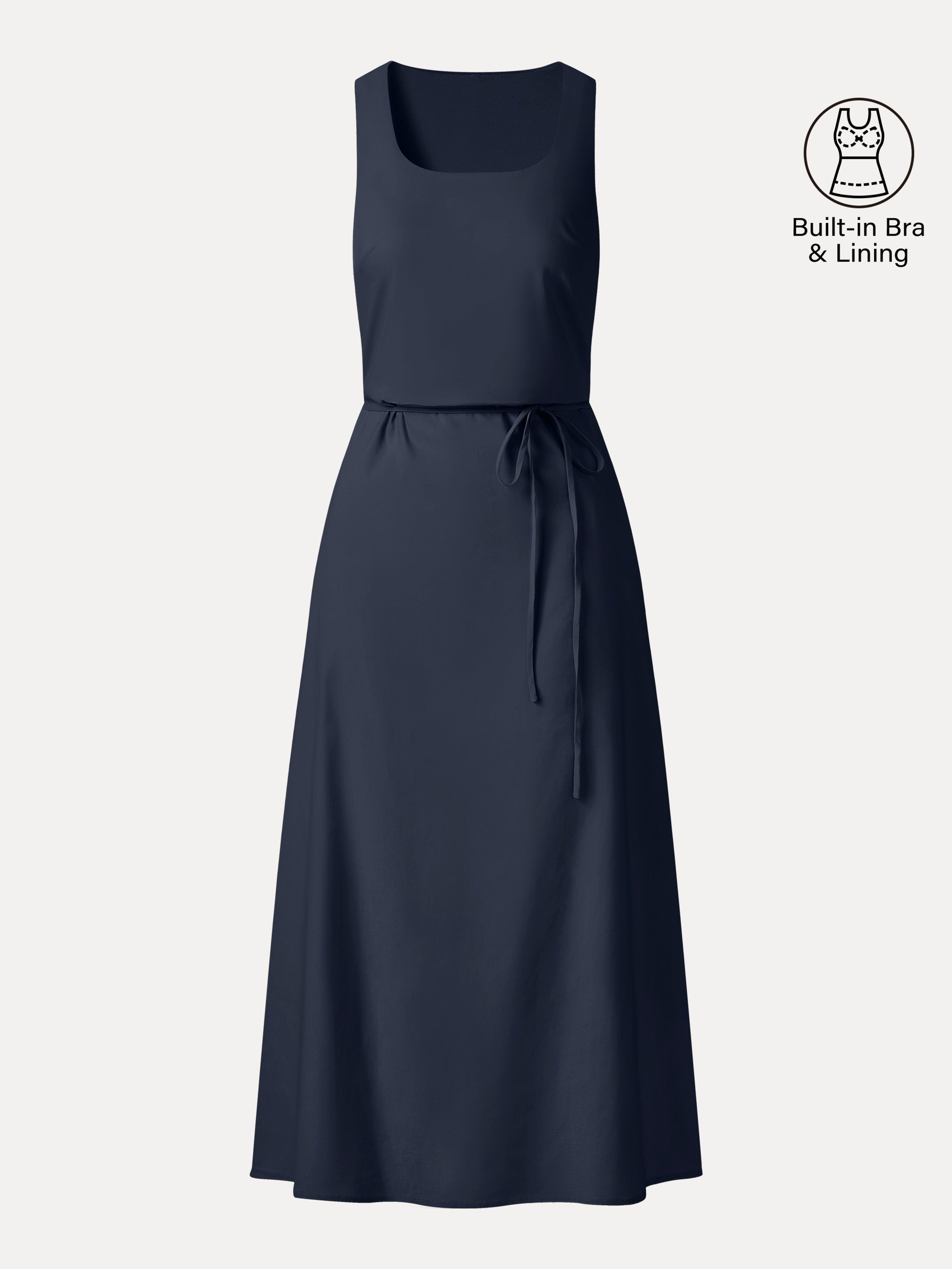 OGLmove Linen Blend U-Neck Maxi Dress with Pockets
