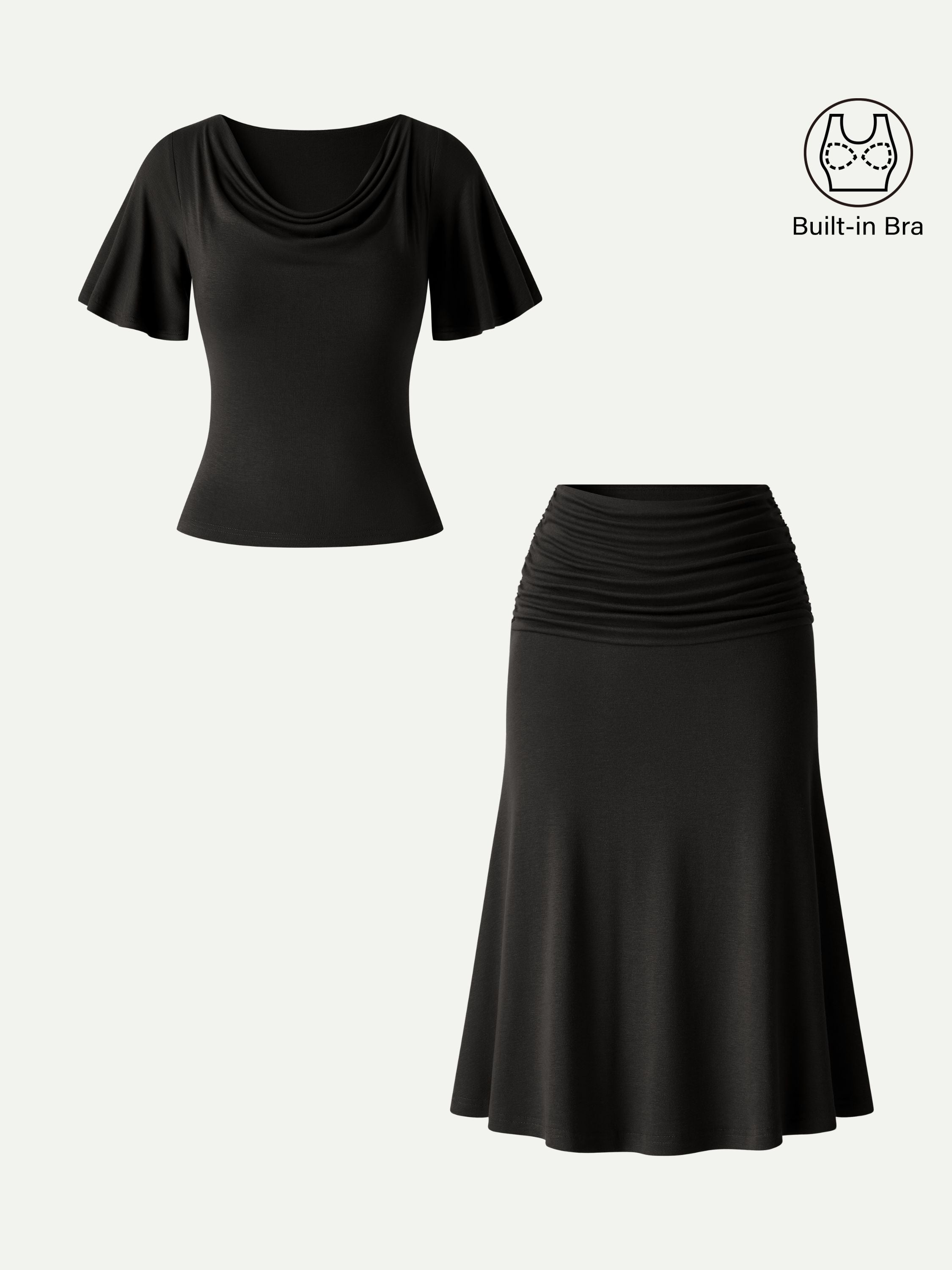 OGLmove Flutter Sleeve Bra Top & Midi Mermaid Skirt 2-Piece Set