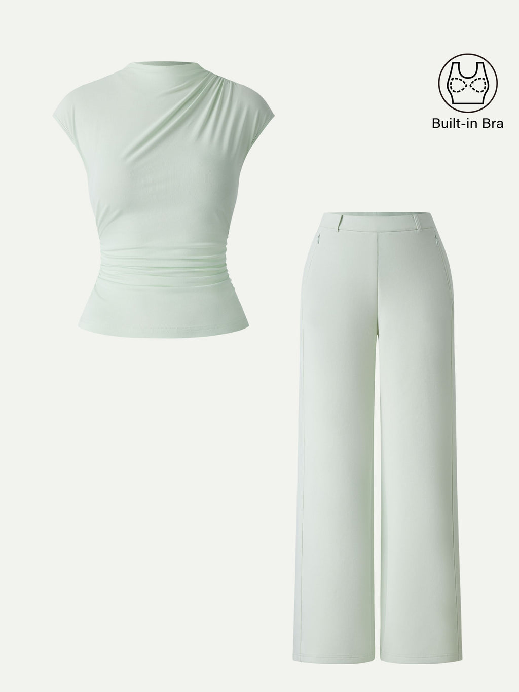 OGLmove Women's Mockneck Cropped Bra Top & Slimming High Rise Wide Leg Pant Set