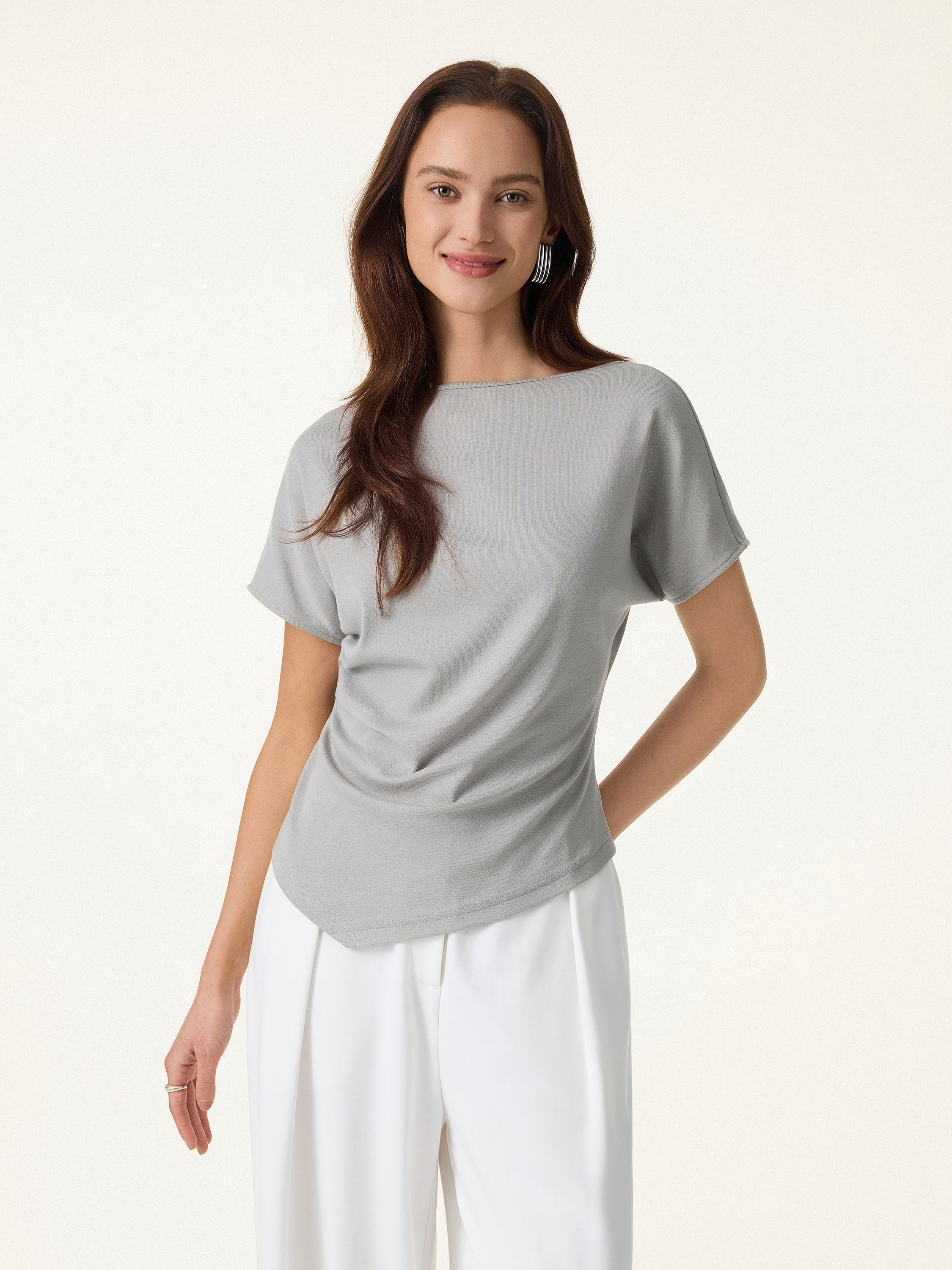 OGLmove Cotton Lyocell Boatneck Angled Summer Tee