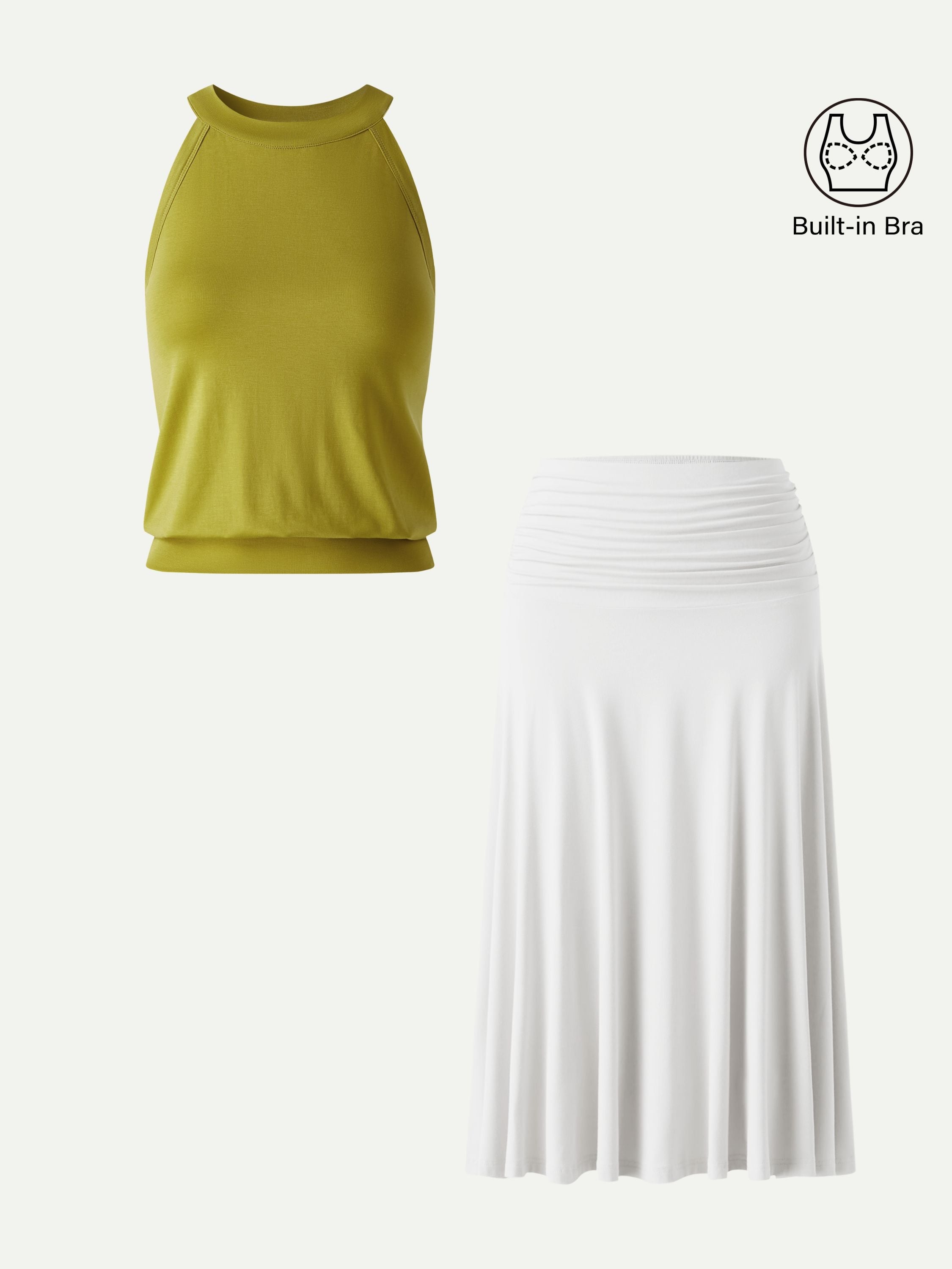 OGLmove Women's Halter Neck Bra Top & A-Line Midi Skirt 2-Piece Set