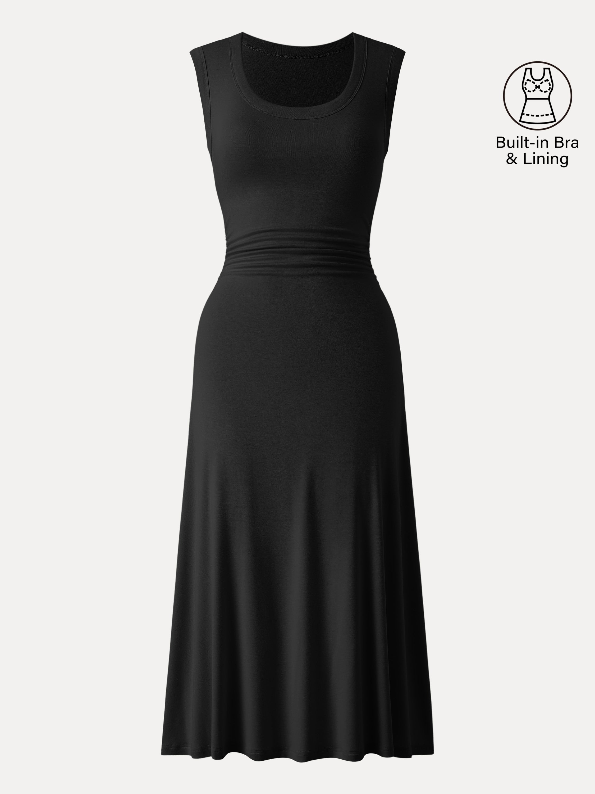 OGLmove Scoop Neck Side Ruched Airy Bra Midi Dress