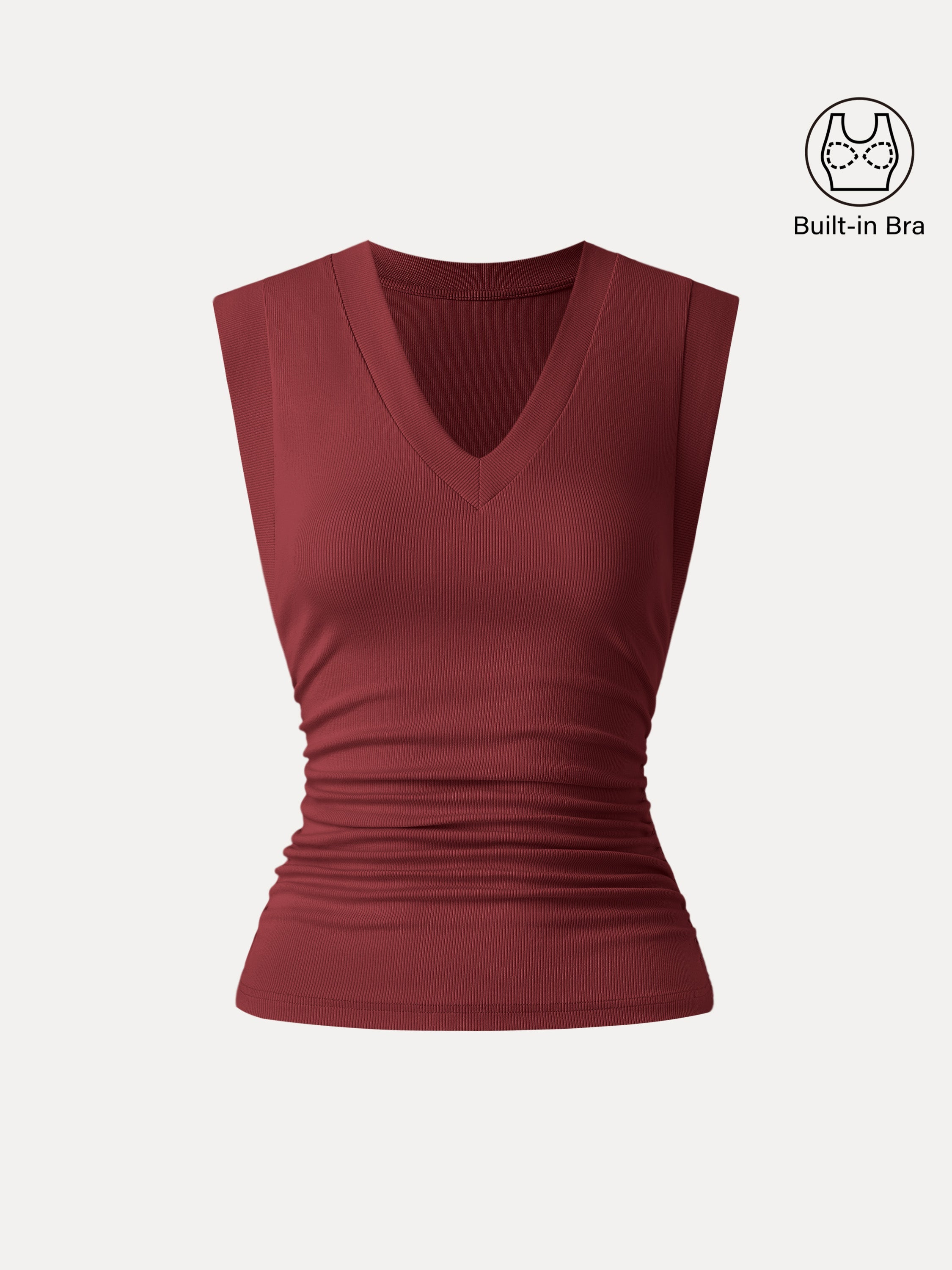 OGLmove Stretch Cotton V-Neck Side Ruched Muscle Bra Top