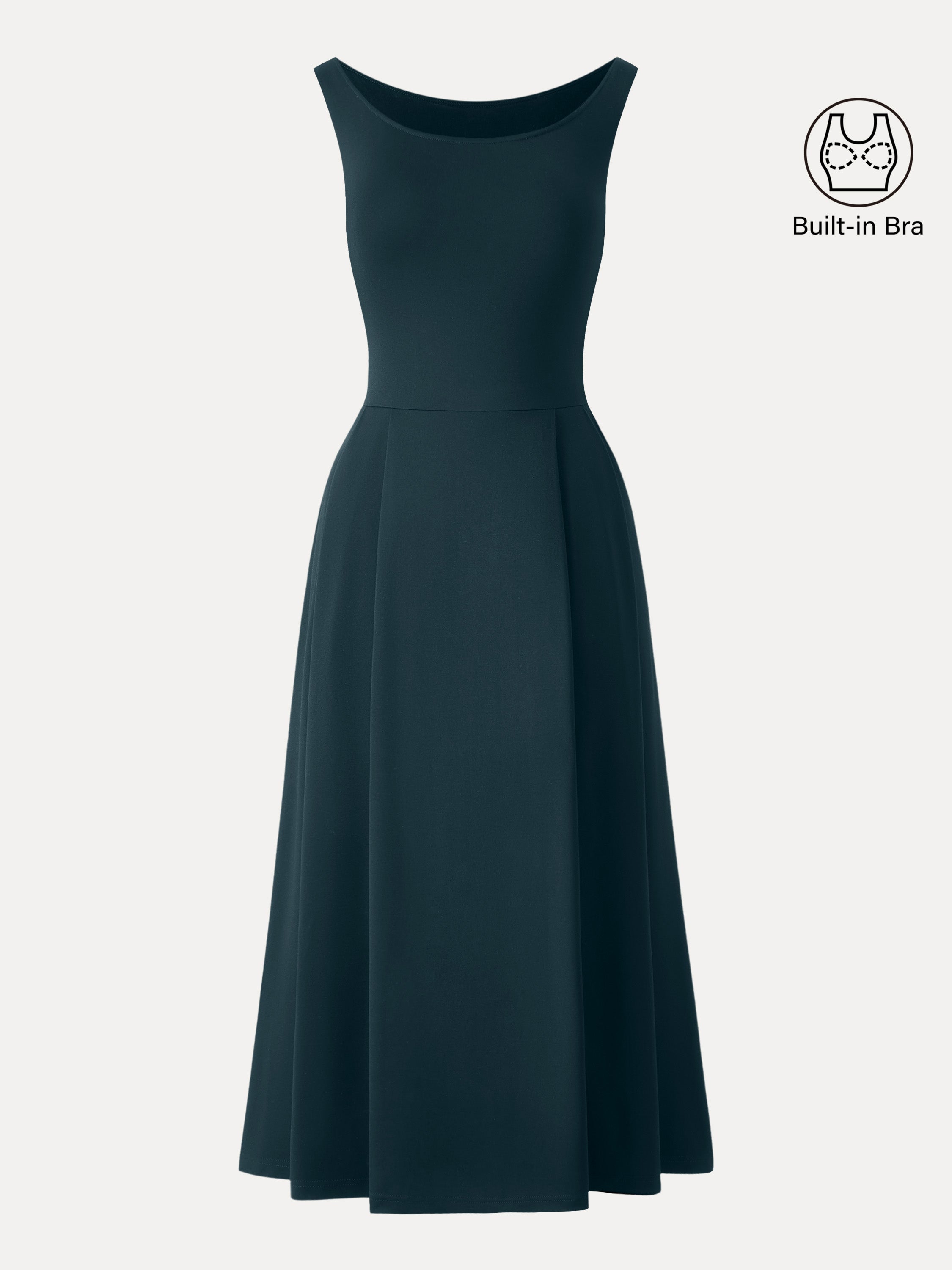 OGLmove Women's Scoop Neck Midi Bra Dress with Pockets
