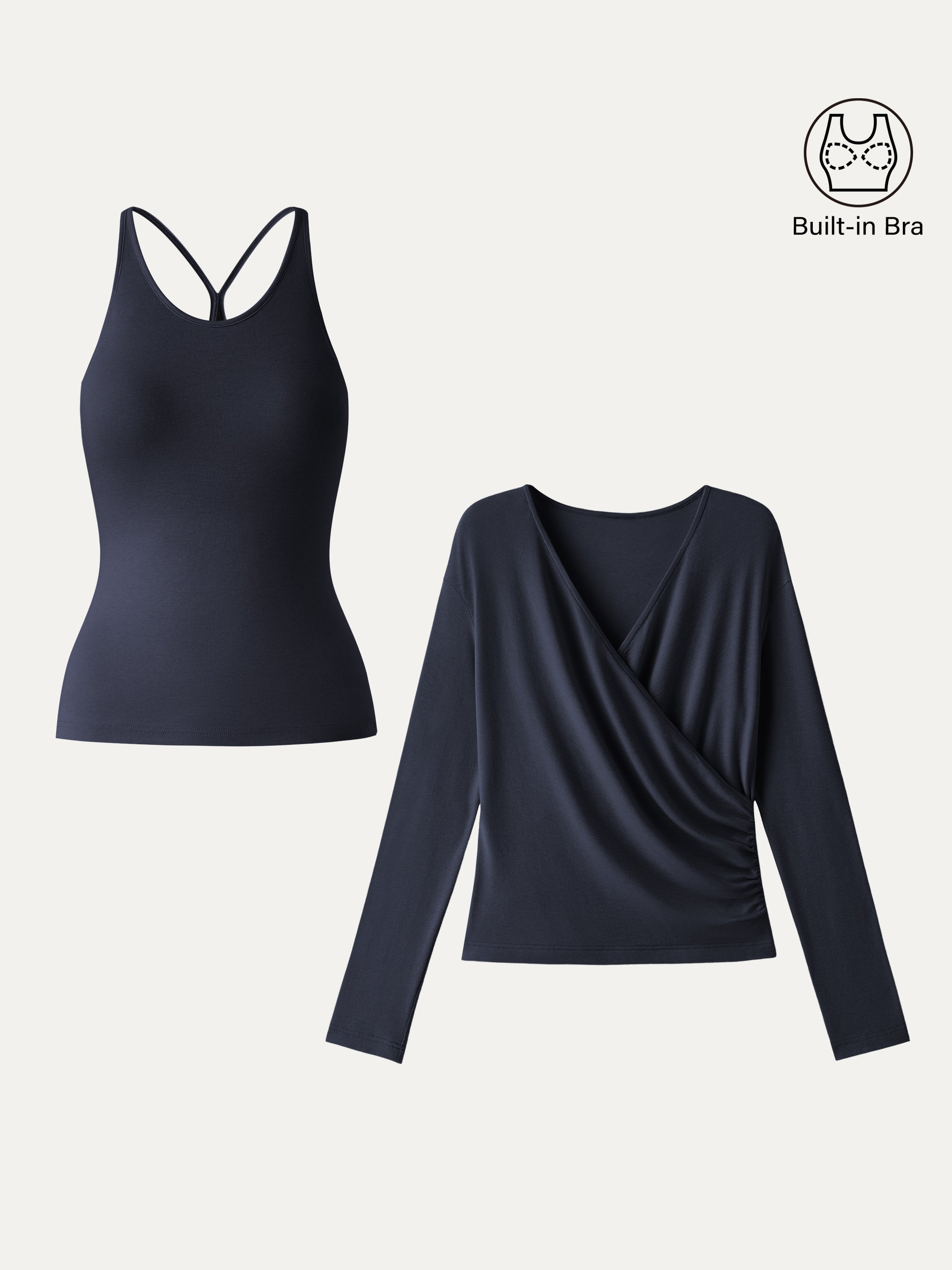 OGLmove Women's Surplice Ruched Cami Bra Top and Bottom Set