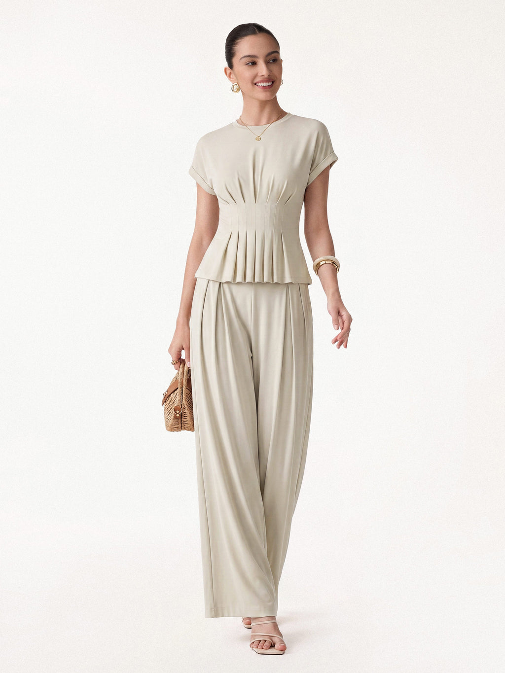OGLmove Women's Sandwashed Modal Rib Wide Leg Matching Set