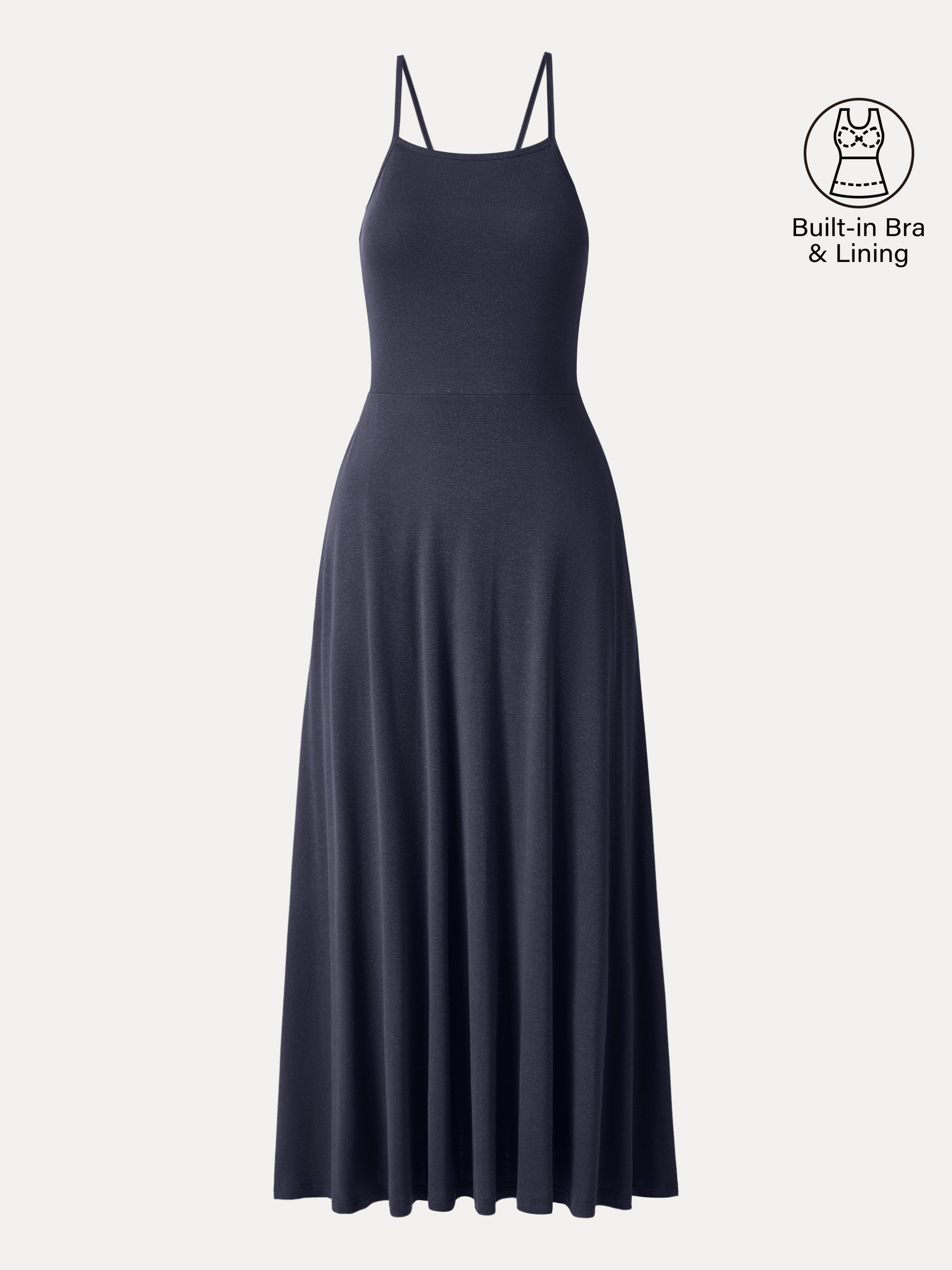 OGLmove Soft Linen Knit Spaghetti Midi Bra Dress