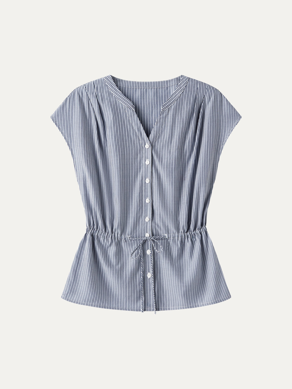 OGLmove Notched V-Neck Drawstring Waist Poplin Shirt