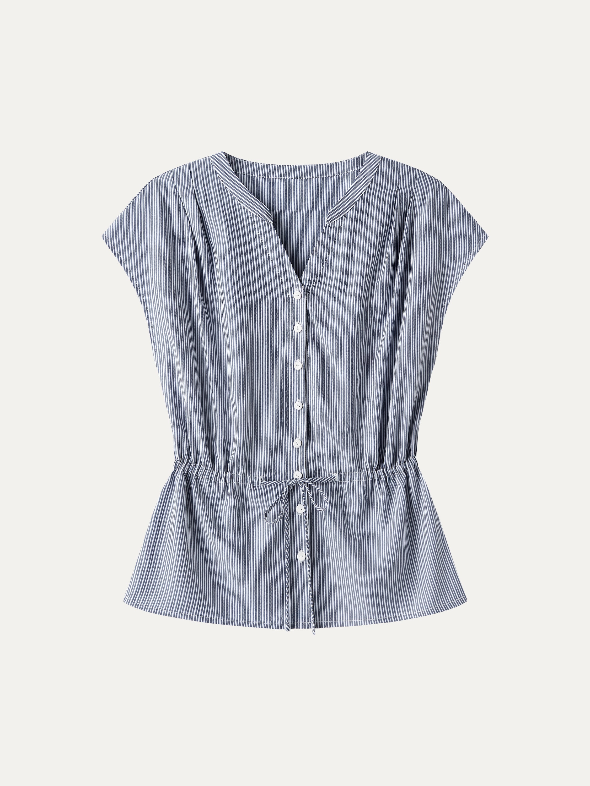OGLmove Notched V-Neck Drawstring Waist Poplin Shirt