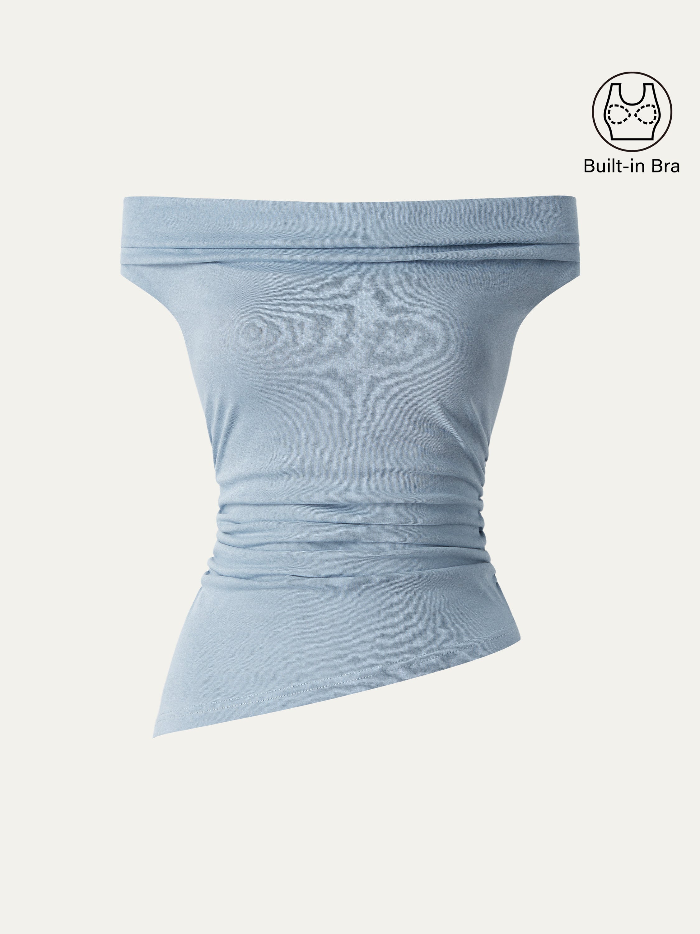 OGLmove Off Shoulder Cotton-Linen Gathered Airy Bra Tank