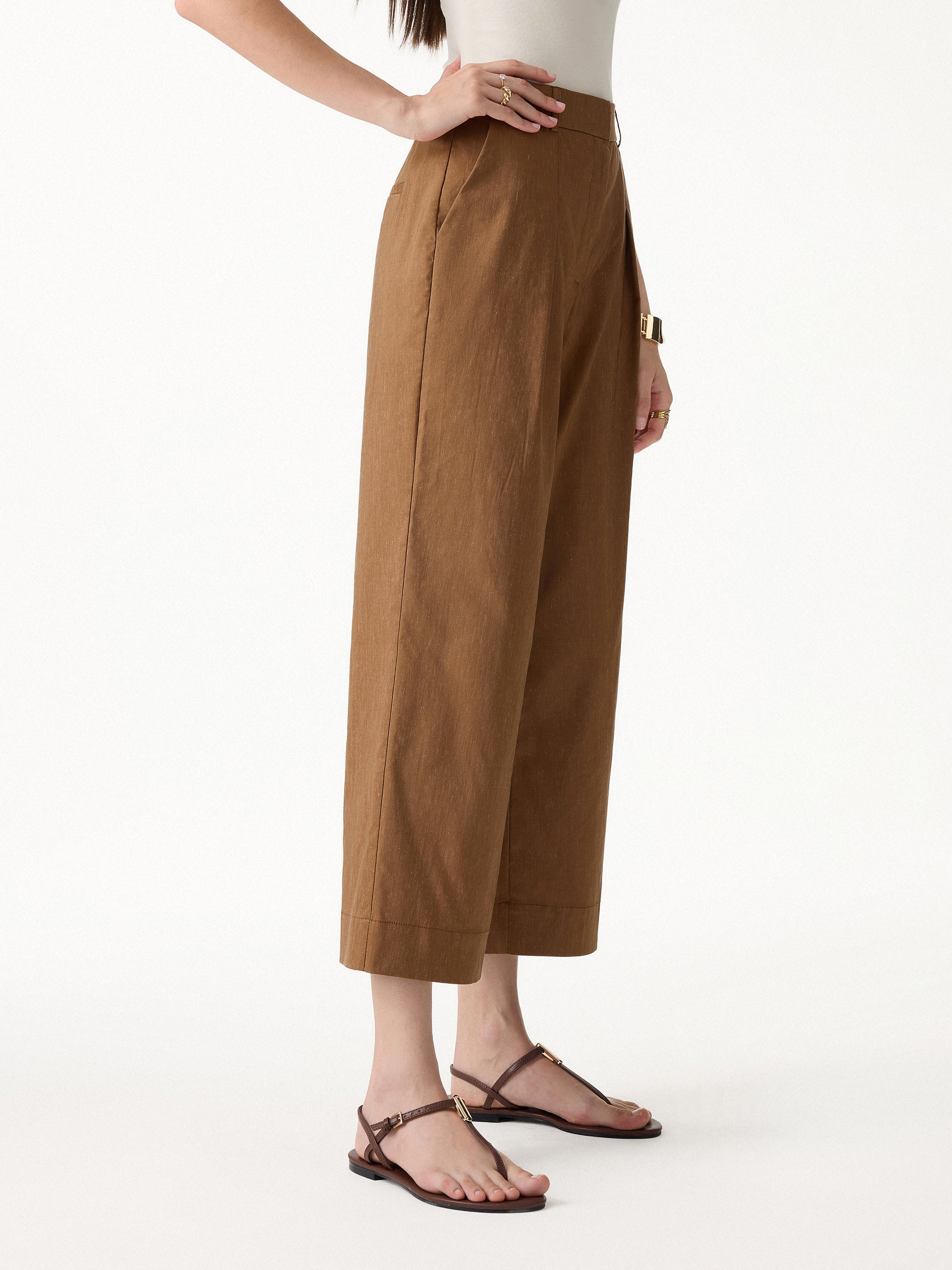 OGLmove Linen Lyocell Blend High Rise Cropped Wide Leg Pant