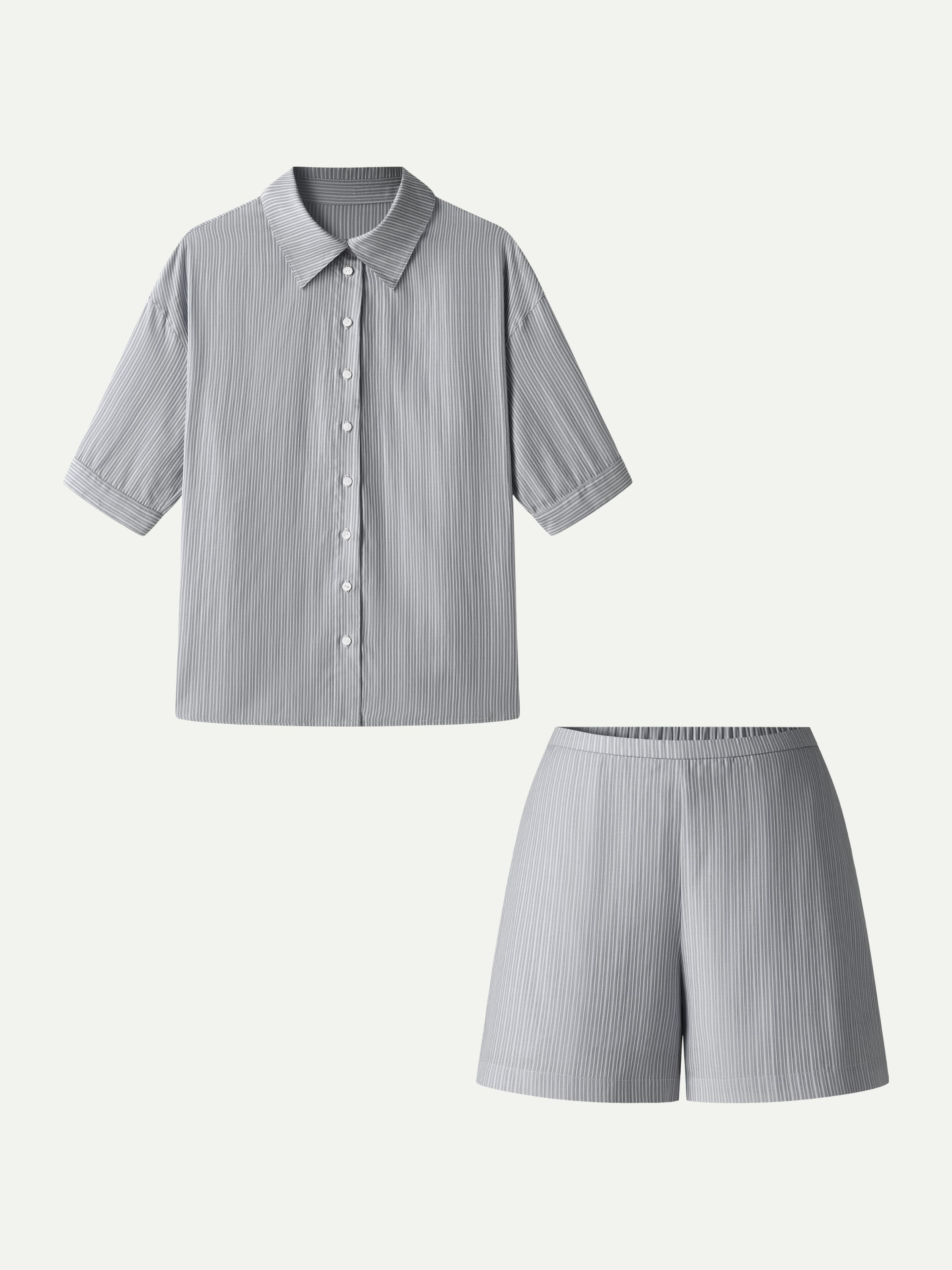 OGLmove BreezeEasy Striped 2-Piece Collared Shirt and Shorts Set