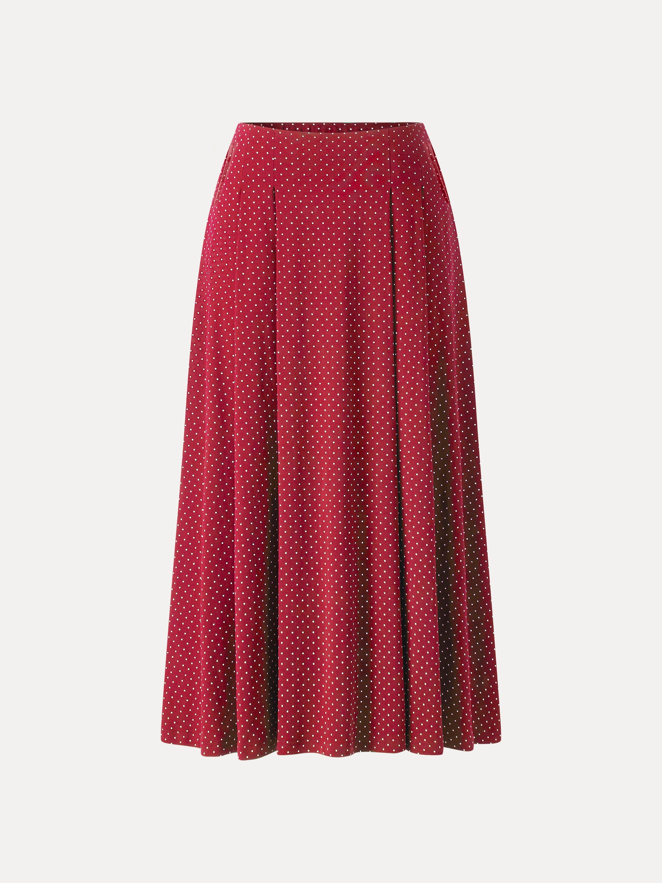 OGLmove Stretch Cotton Polka Dot A-Line Flare Midi Skirt with Pockets