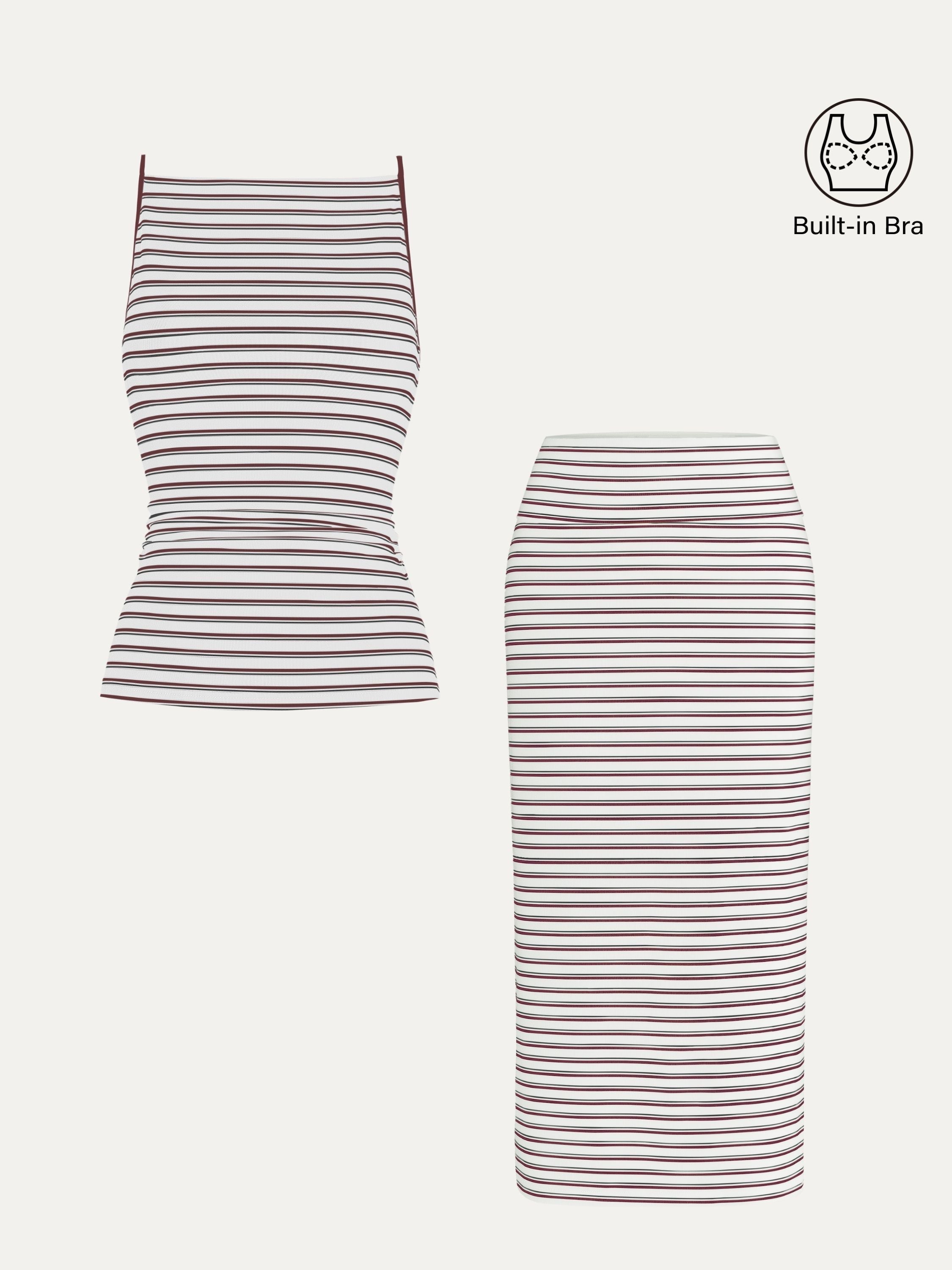 OGLmove Striped Spaghetti Bra Top & Low Rise Midi Skirt Set