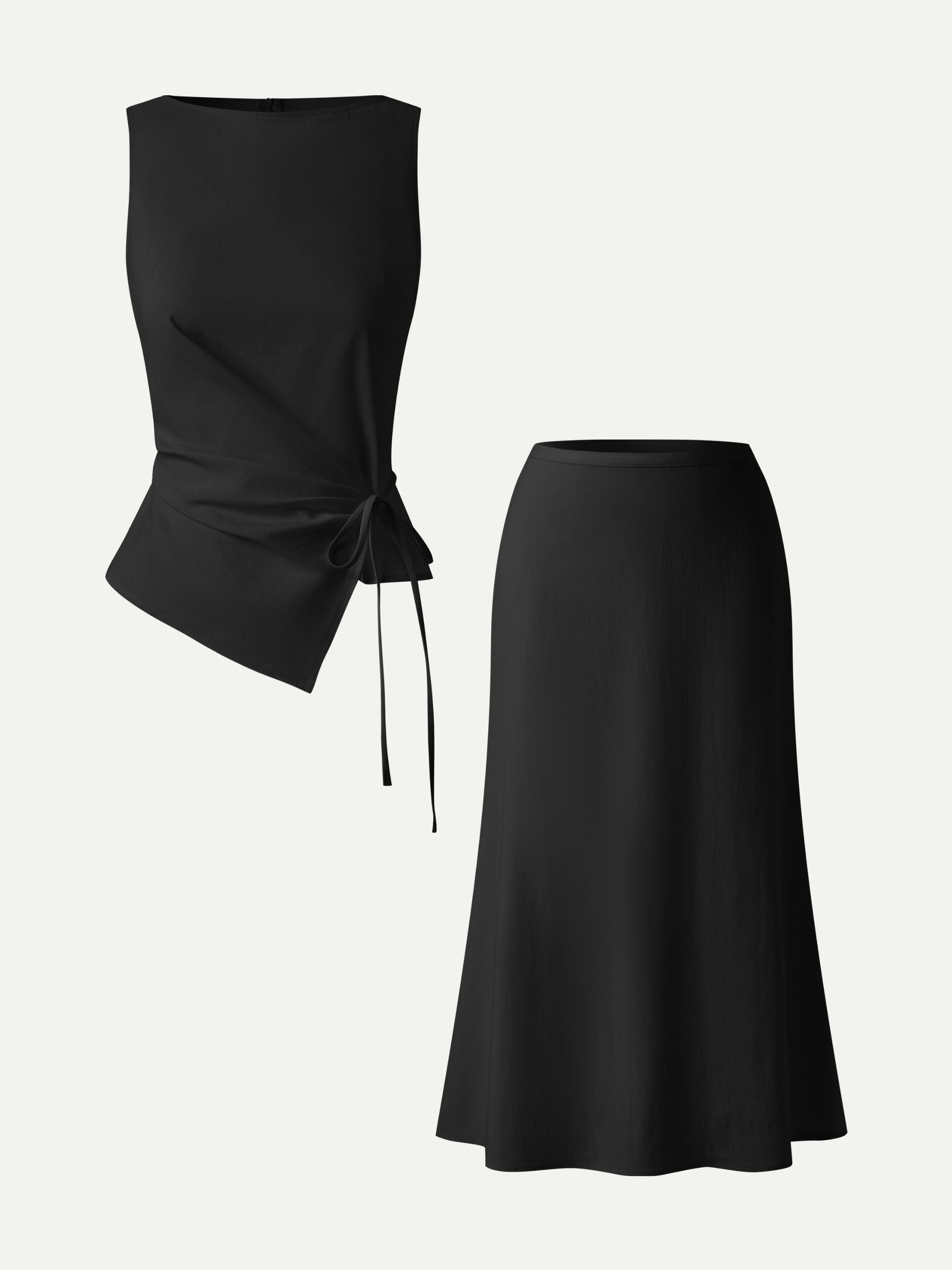 OGLmove Boatneck Waist-Defined Top & Maxi Flared Pull-On Skirt Set