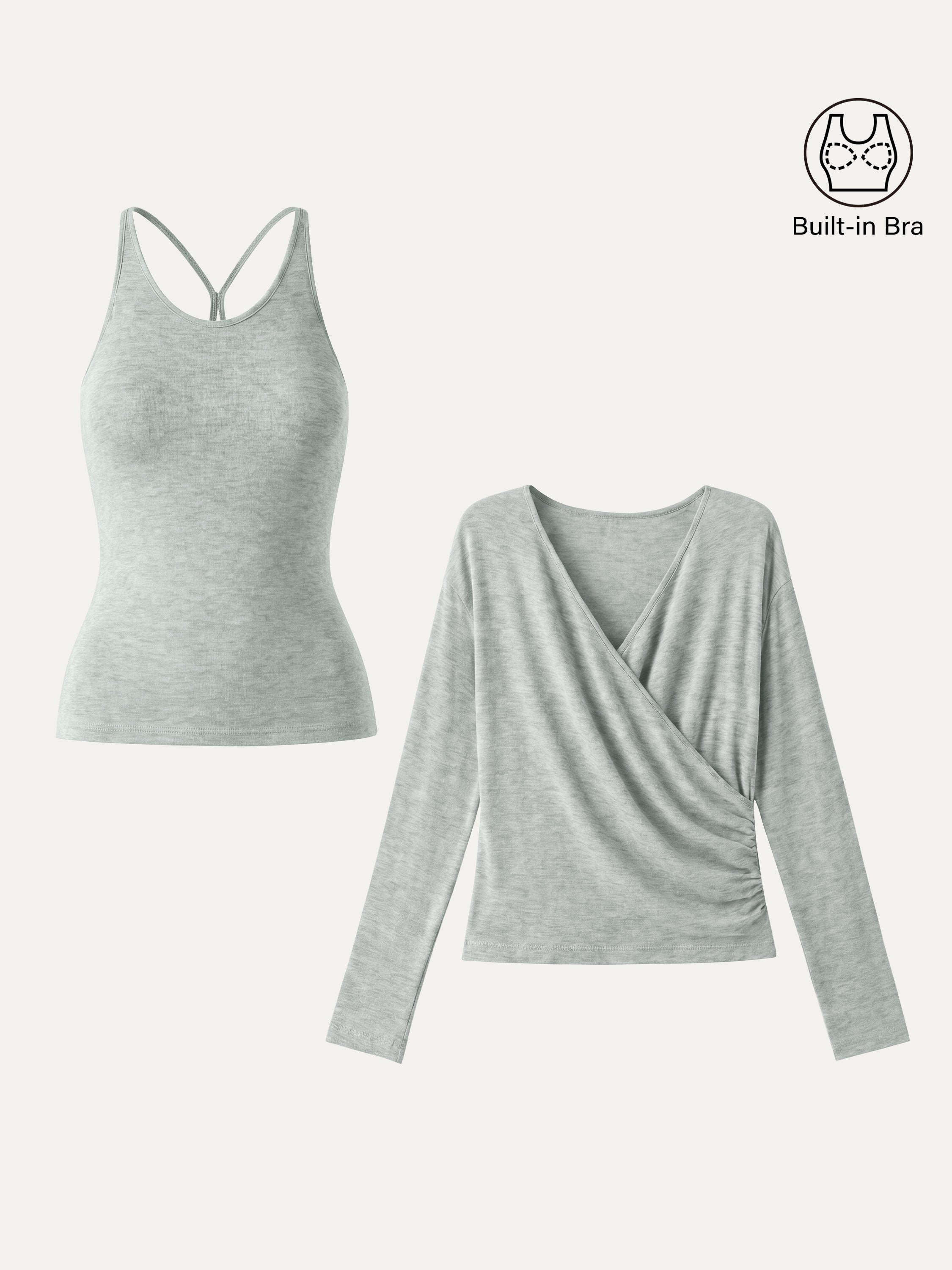 OGLmove Women's Surplice Ruched Cami Bra Top and Bottom Set