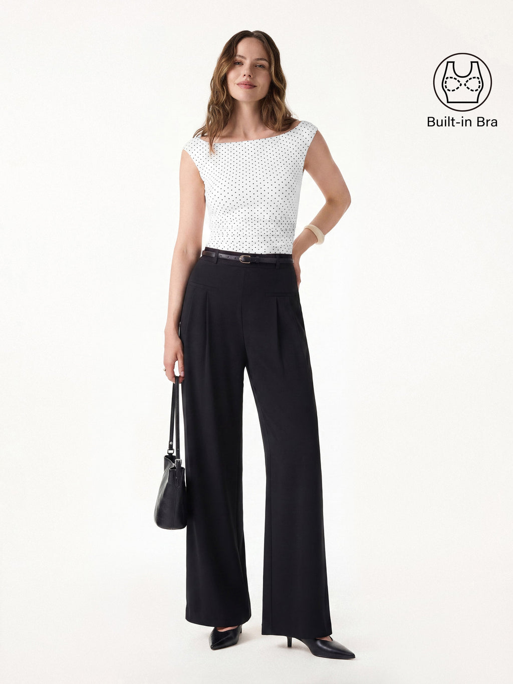 OGLmove Stretch Cotton Polka Dot Boatneck Ruched Bra Top