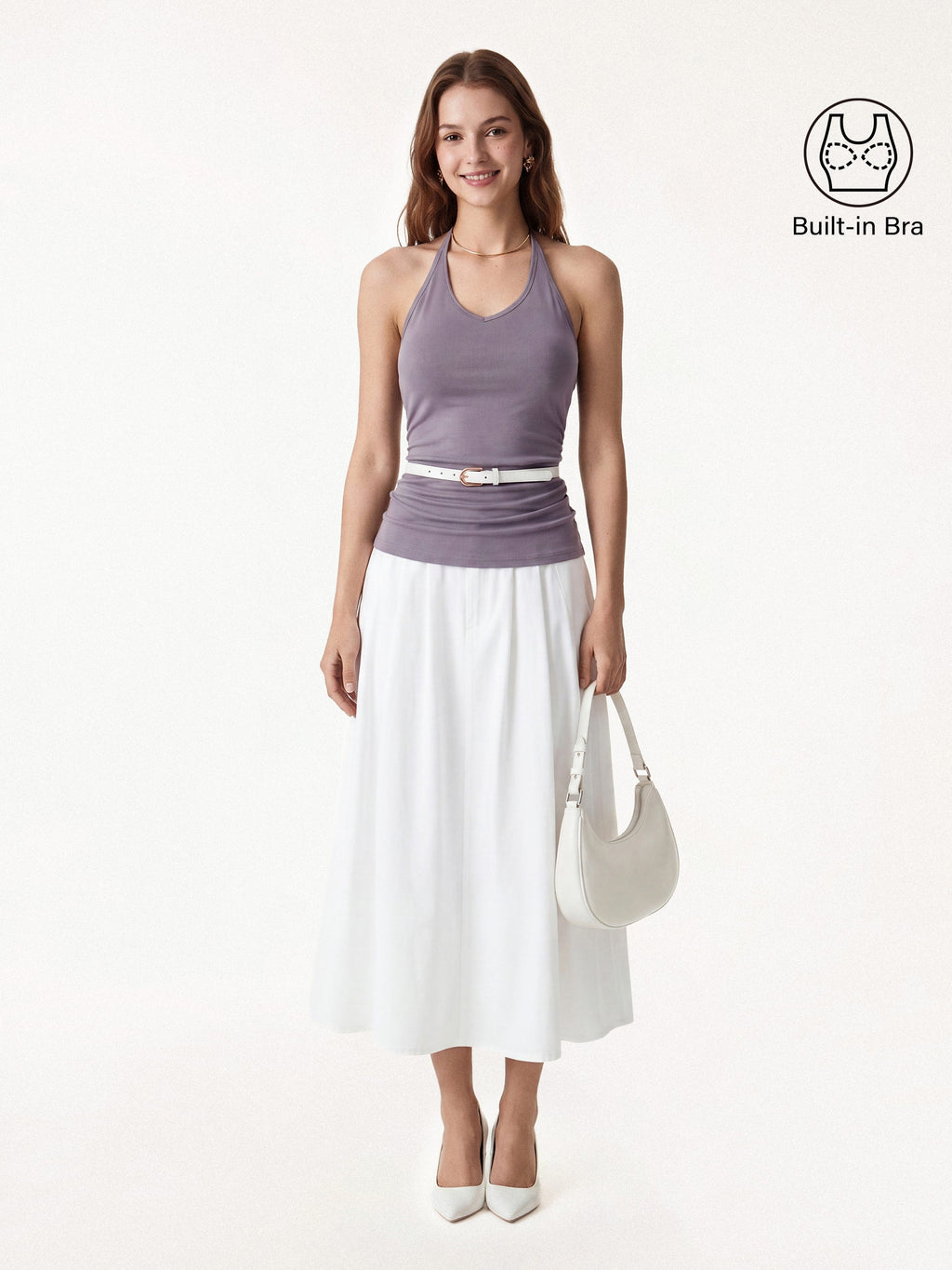 OGLmove Modal Halter Neck Open Back Ruched Bra Top