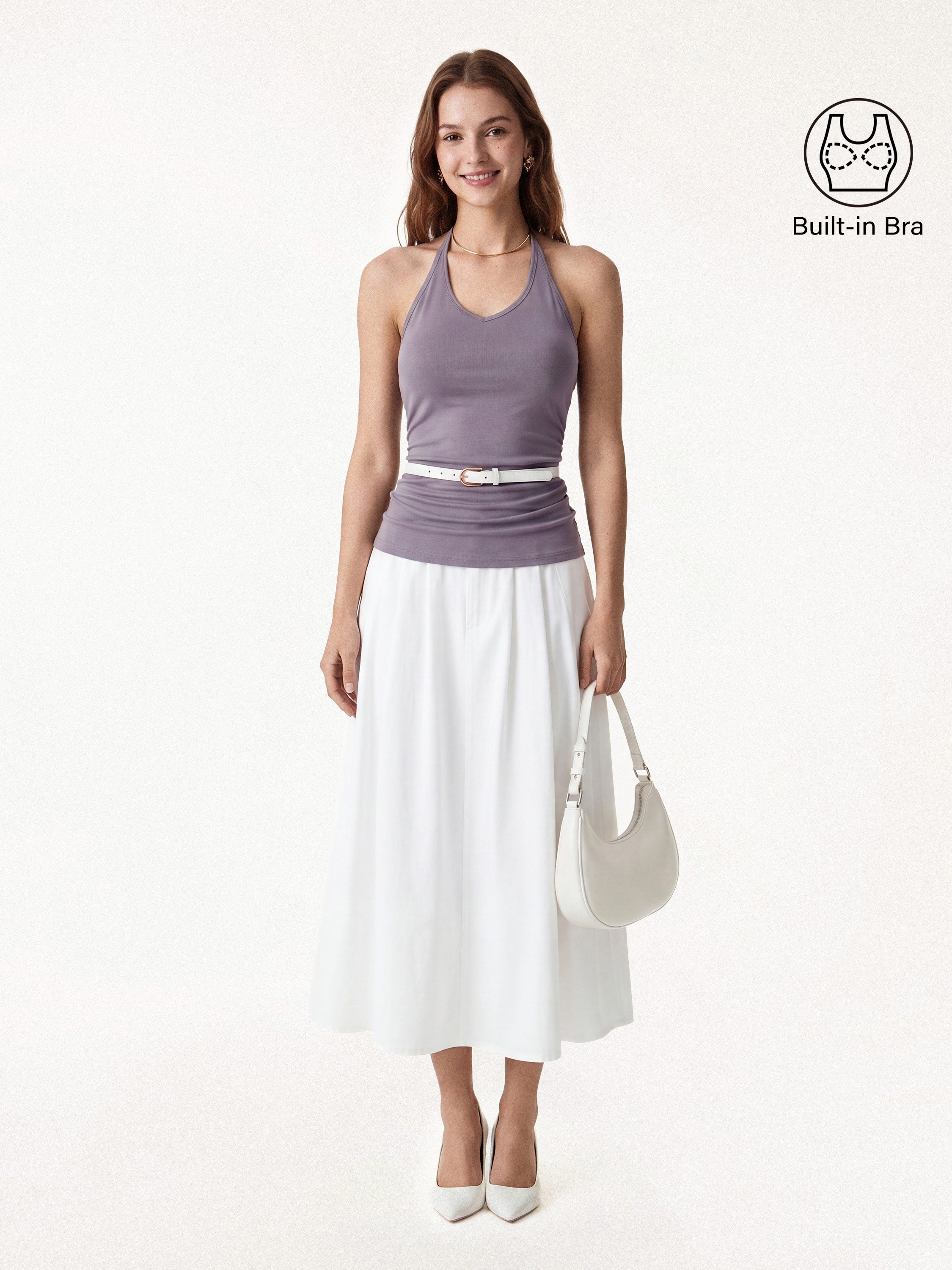 OGLmove Modal Halter Neck Open Back Ruched Bra Top