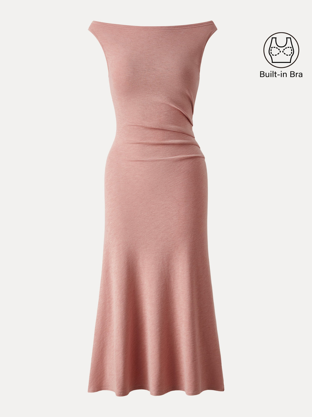 OGLmove Women's Boatneck Tucked Fit-and-Flare Midi Bra Dress