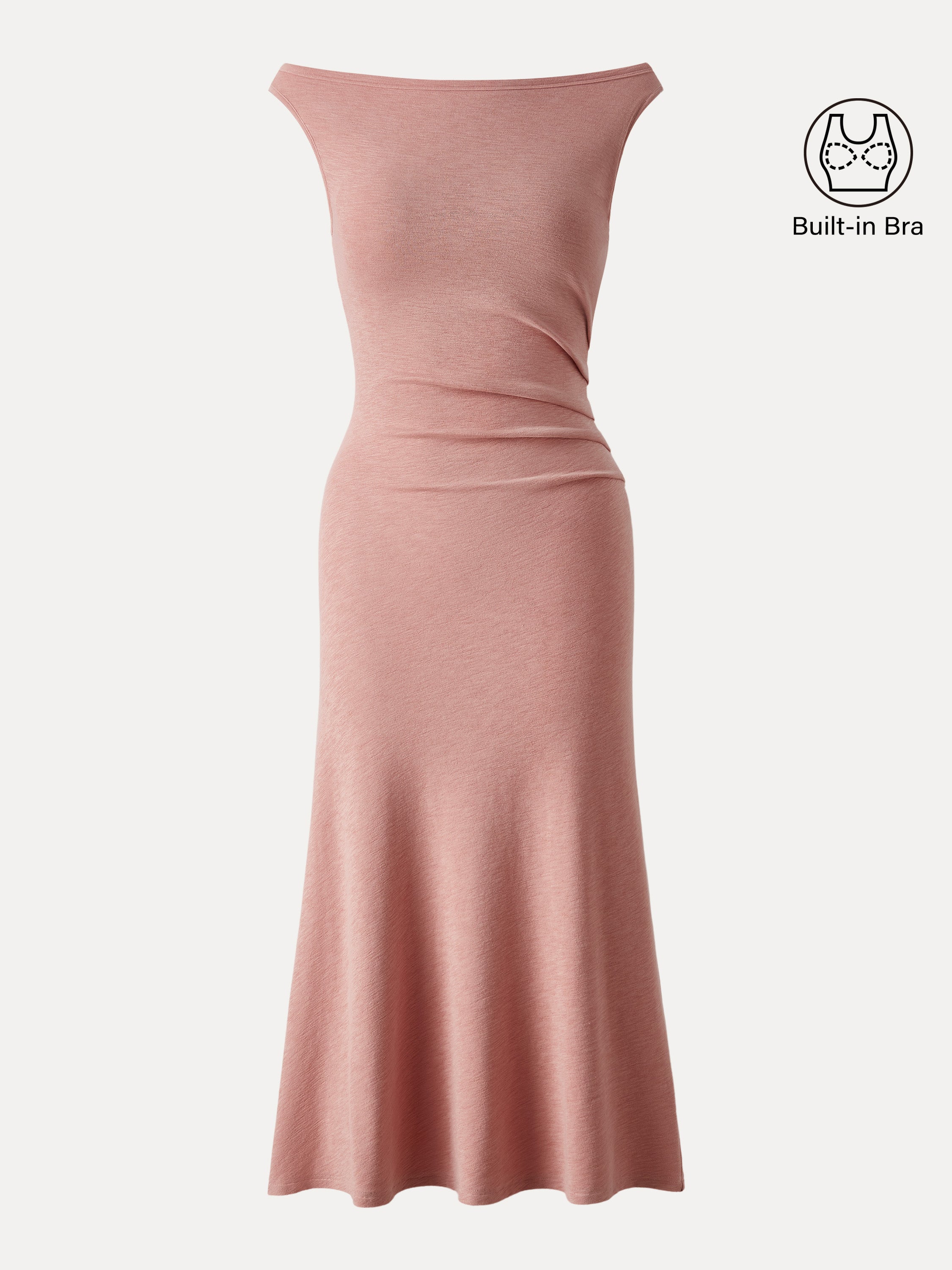OGLmove Women's Boatneck Tucked Fit-and-Flare Midi Bra Dress