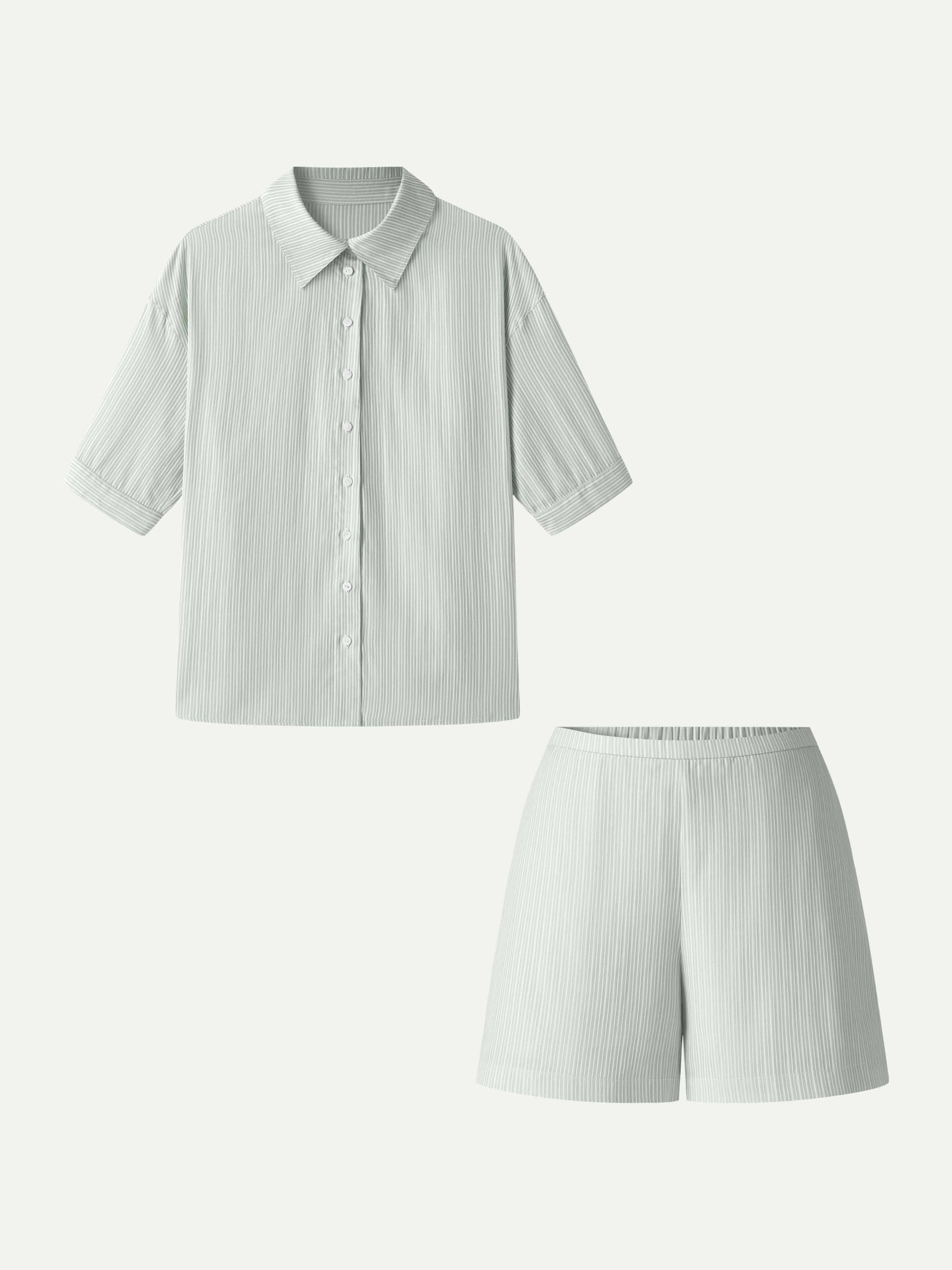 OGLmove BreezeEasy Striped 2-Piece Collared Shirt and Shorts Set